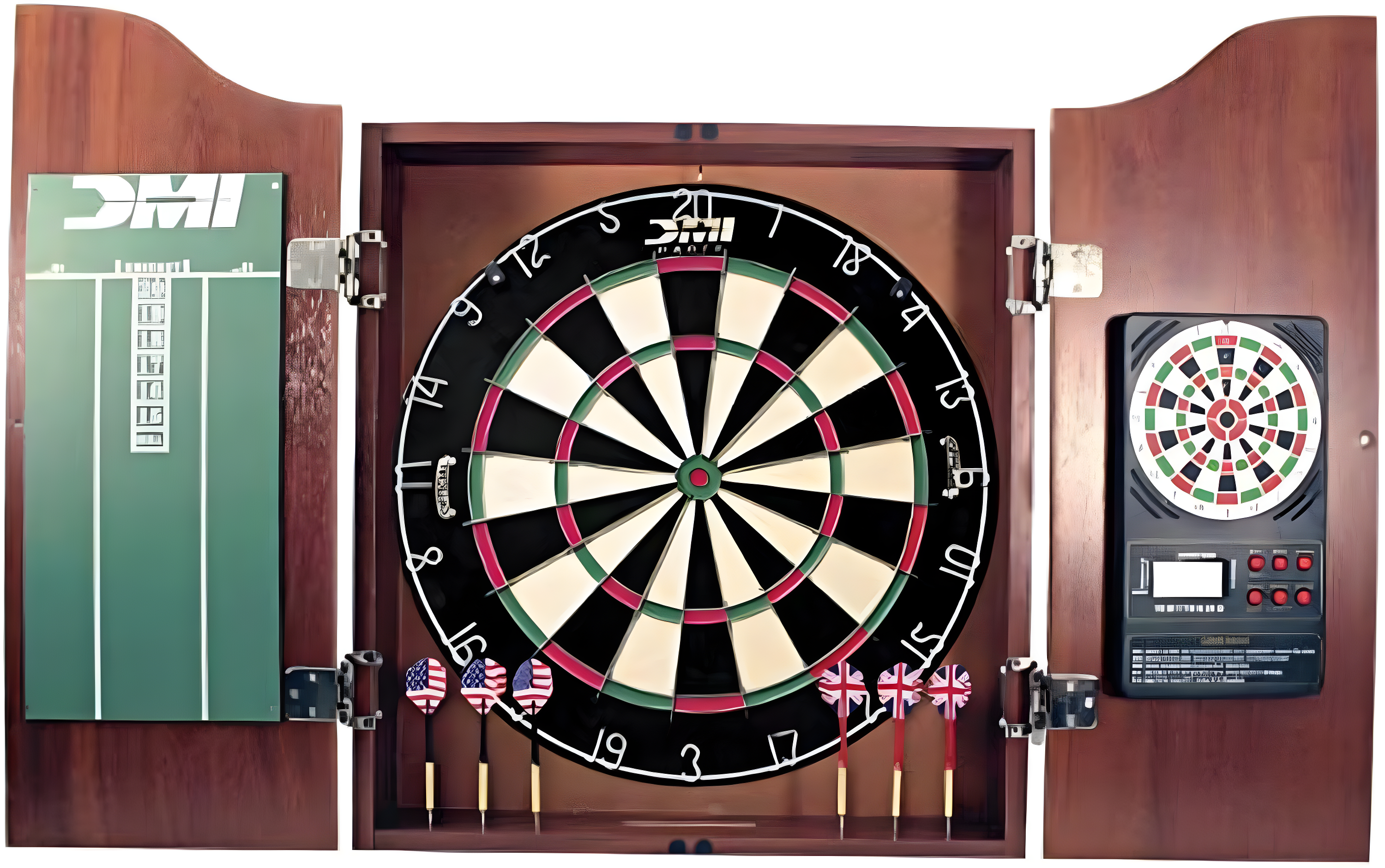 Light Cherry Bristle Dartboard Cabinet with Electronic Scorer