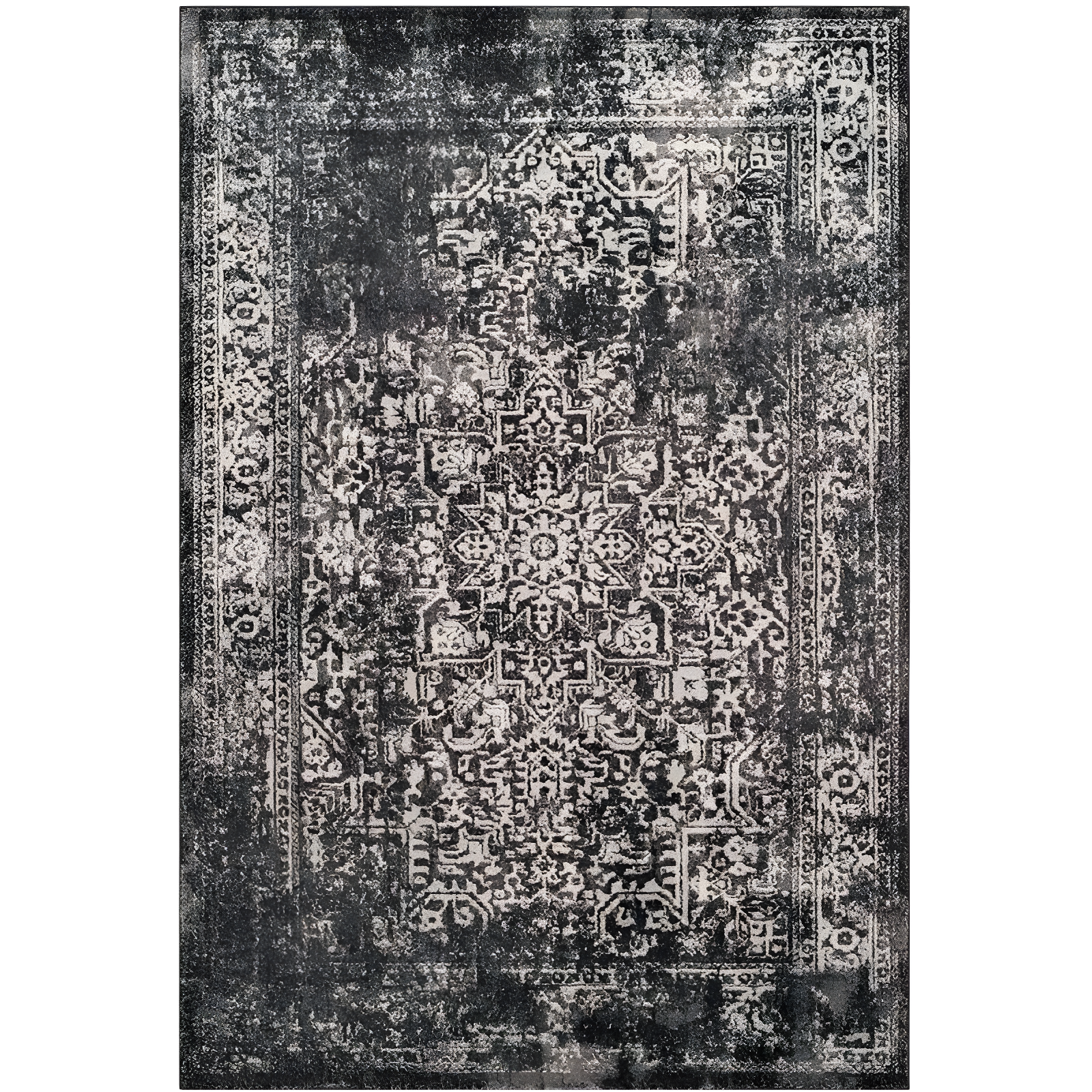 Reversible Black/Grey Synthetic 5' x 7' Easy-Care Area Rug