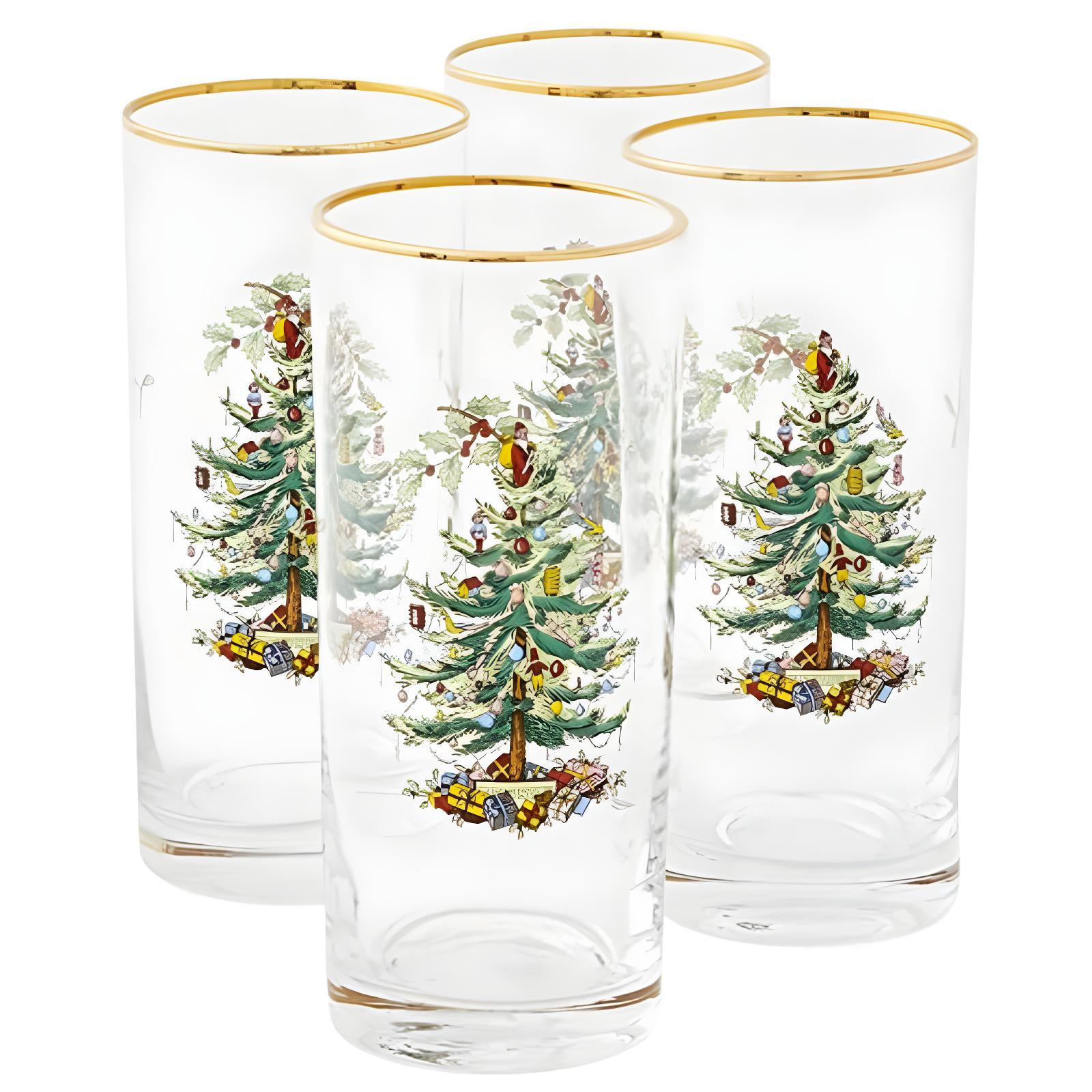 Spode Christmas Tree Gold-Rimmed Highball Glasses, Set of 4 - 15 oz