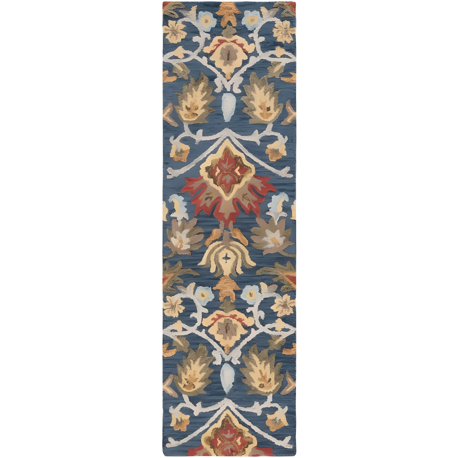 Navy and Multicolor Floral Wool Hand-Tufted Runner Rug