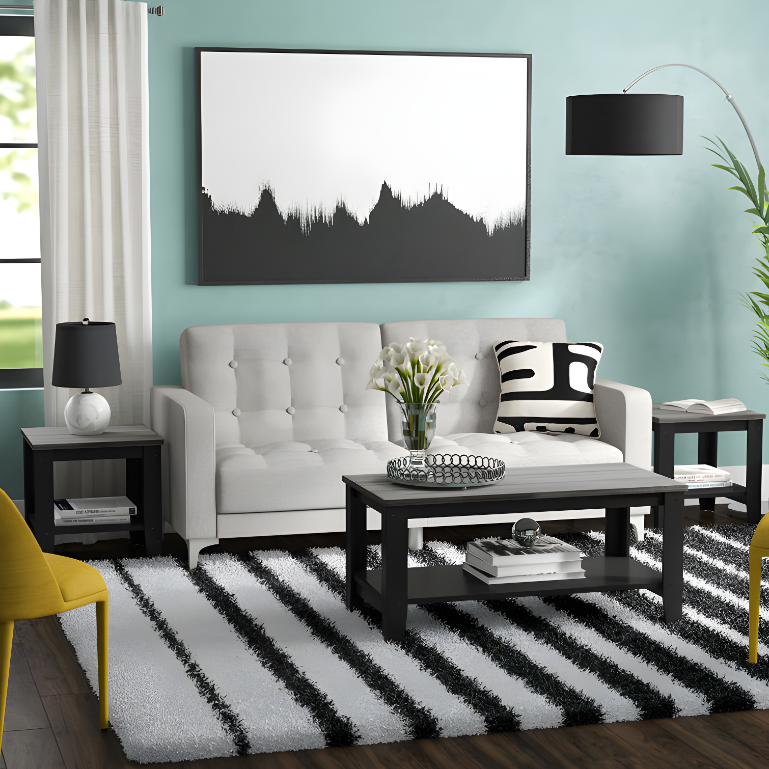 Black and Gray Laminate 3-Piece Coffee and End Table Set