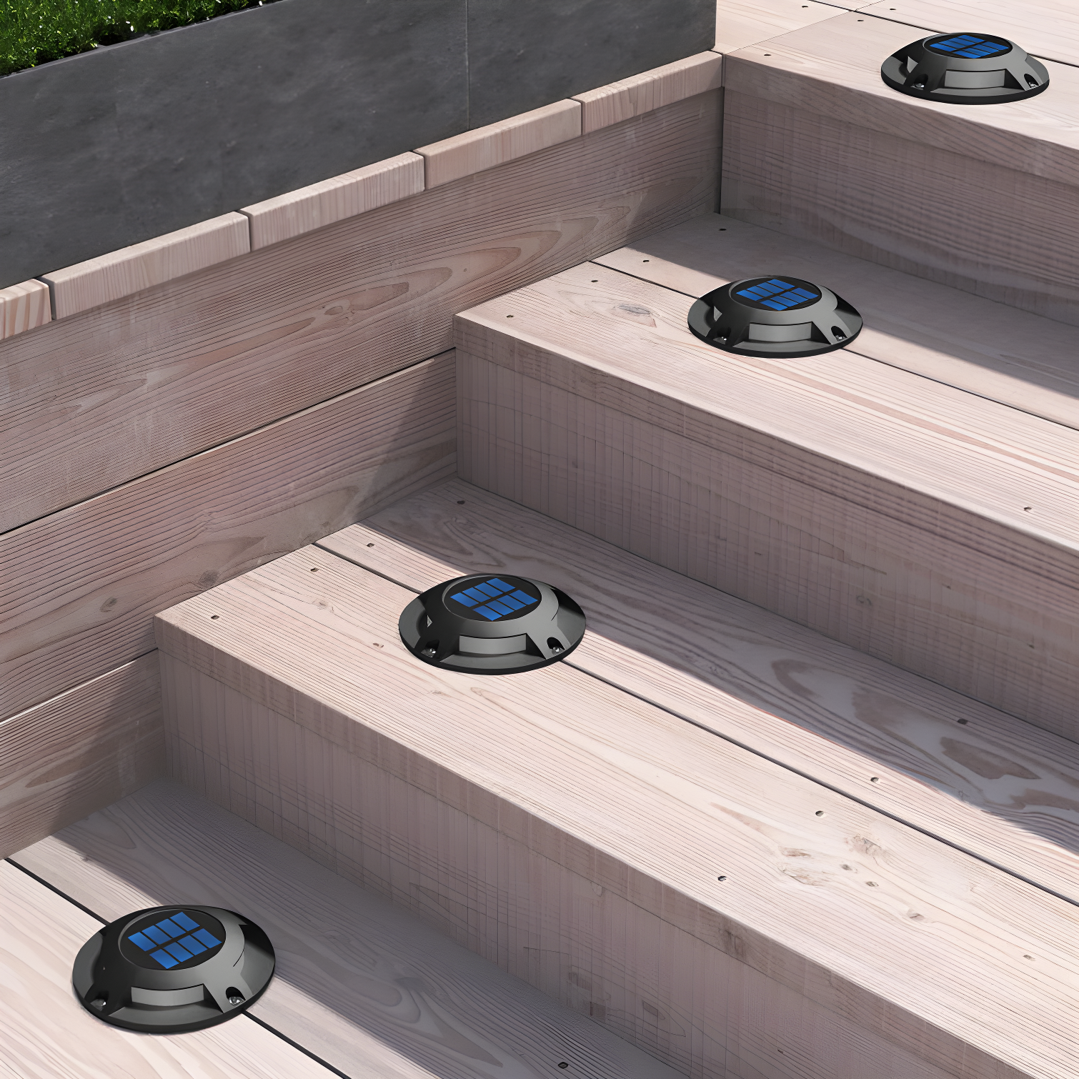 Black Solar Powered LED Deck Light Pack with Auto-On Sensor