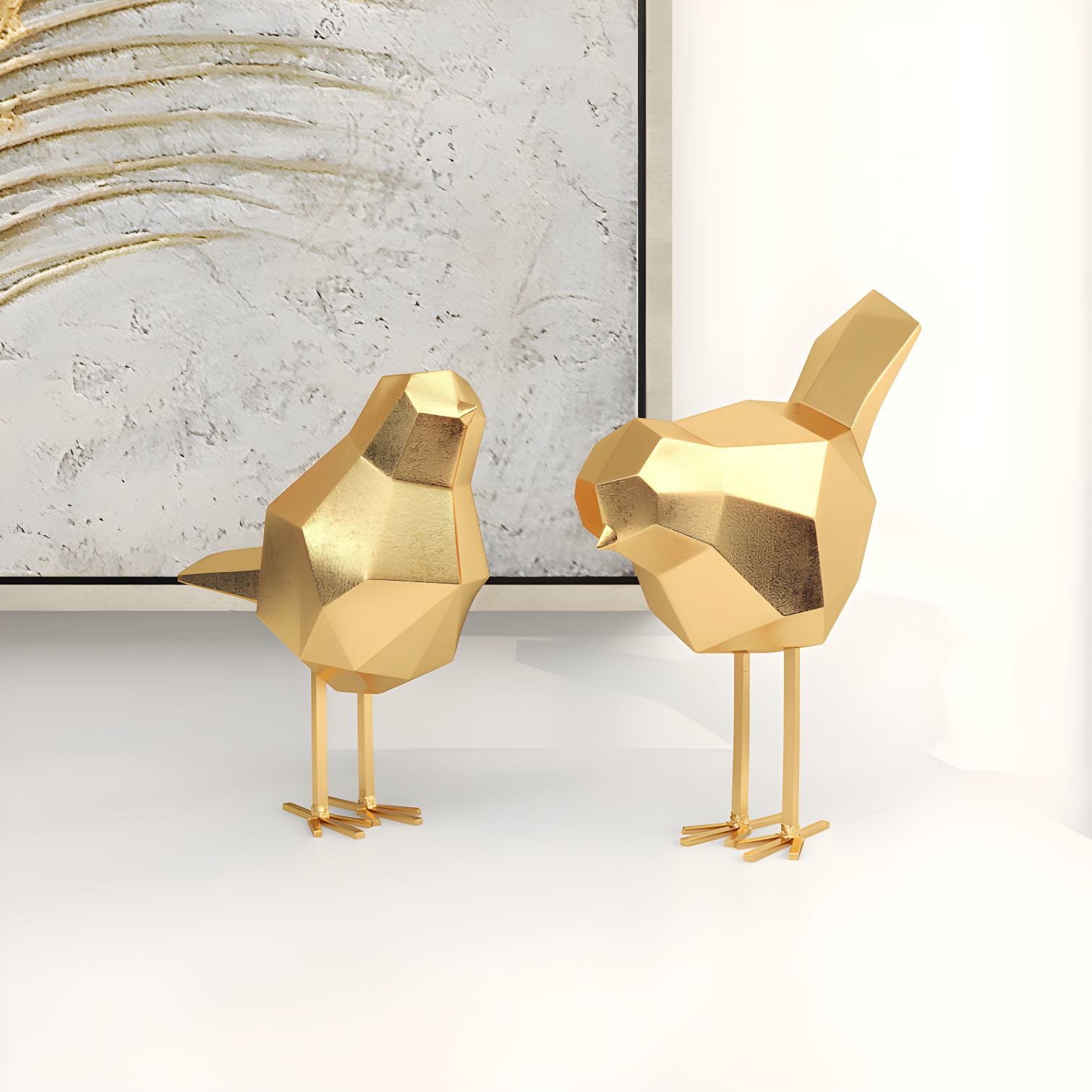 Gold Faceted Resin Bird Sculpture Set, 7" and 8"