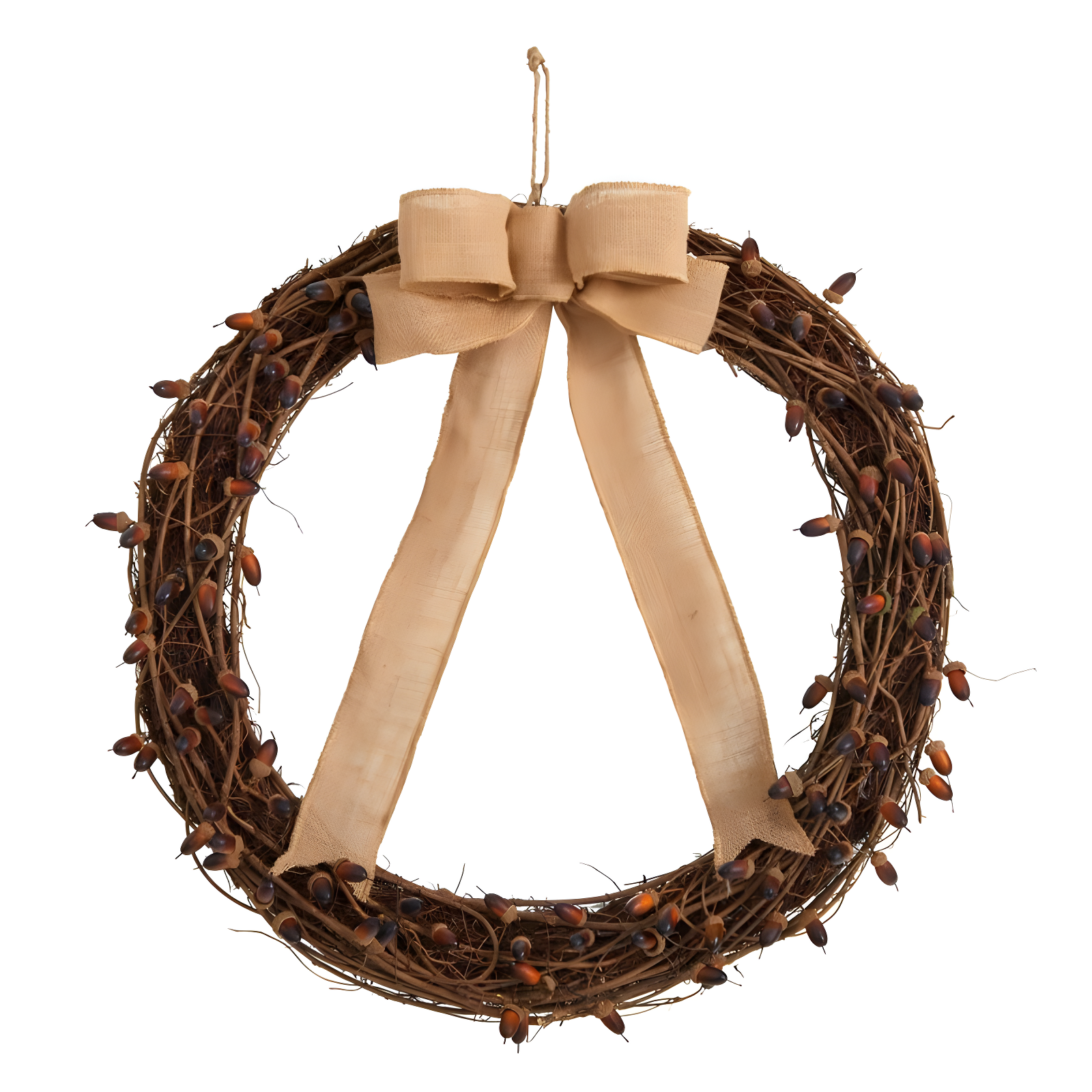 30" Fall Acorn and Burlap Bow Wreath