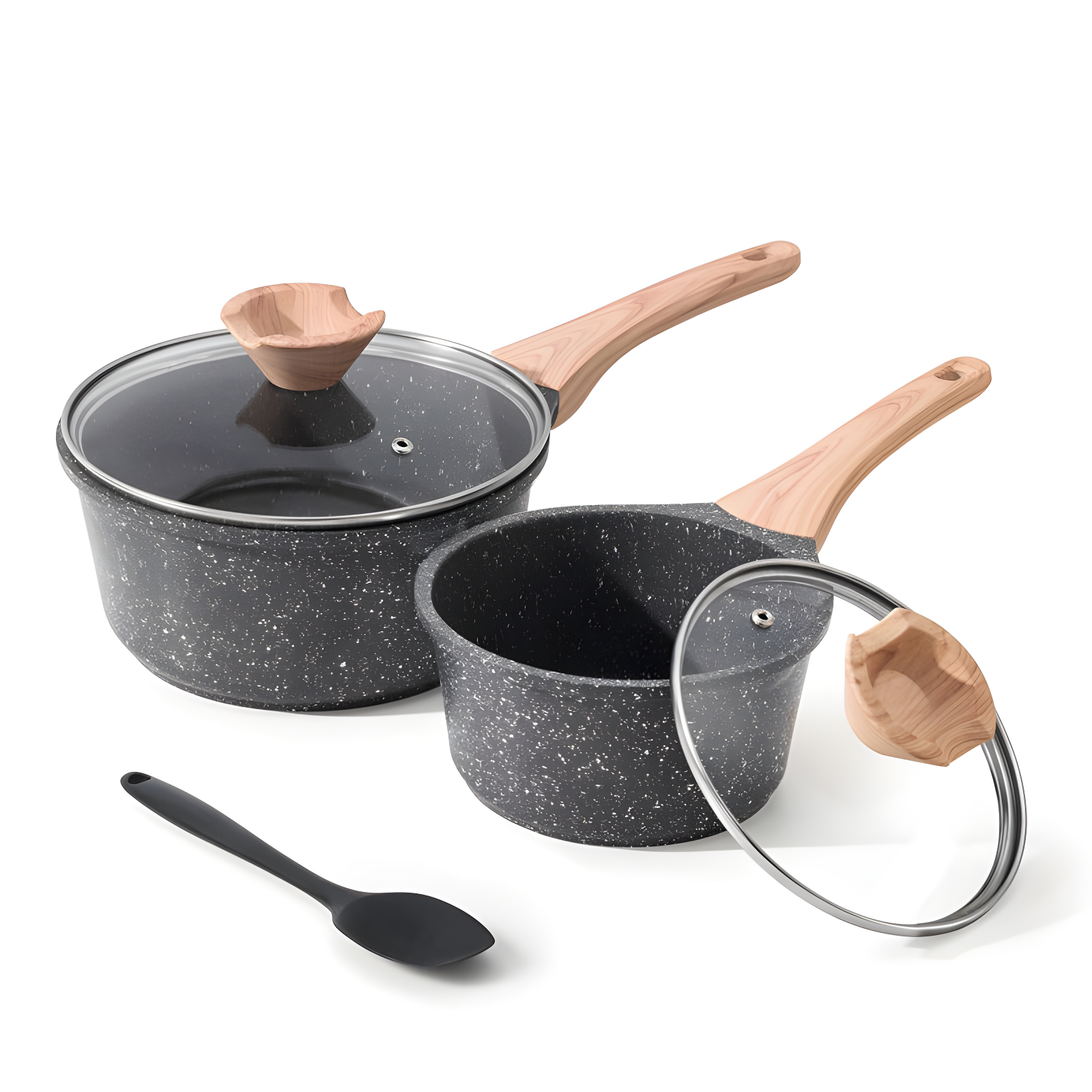 Granite Coated Non-Stick Sauce Pan Set with Pour Spout