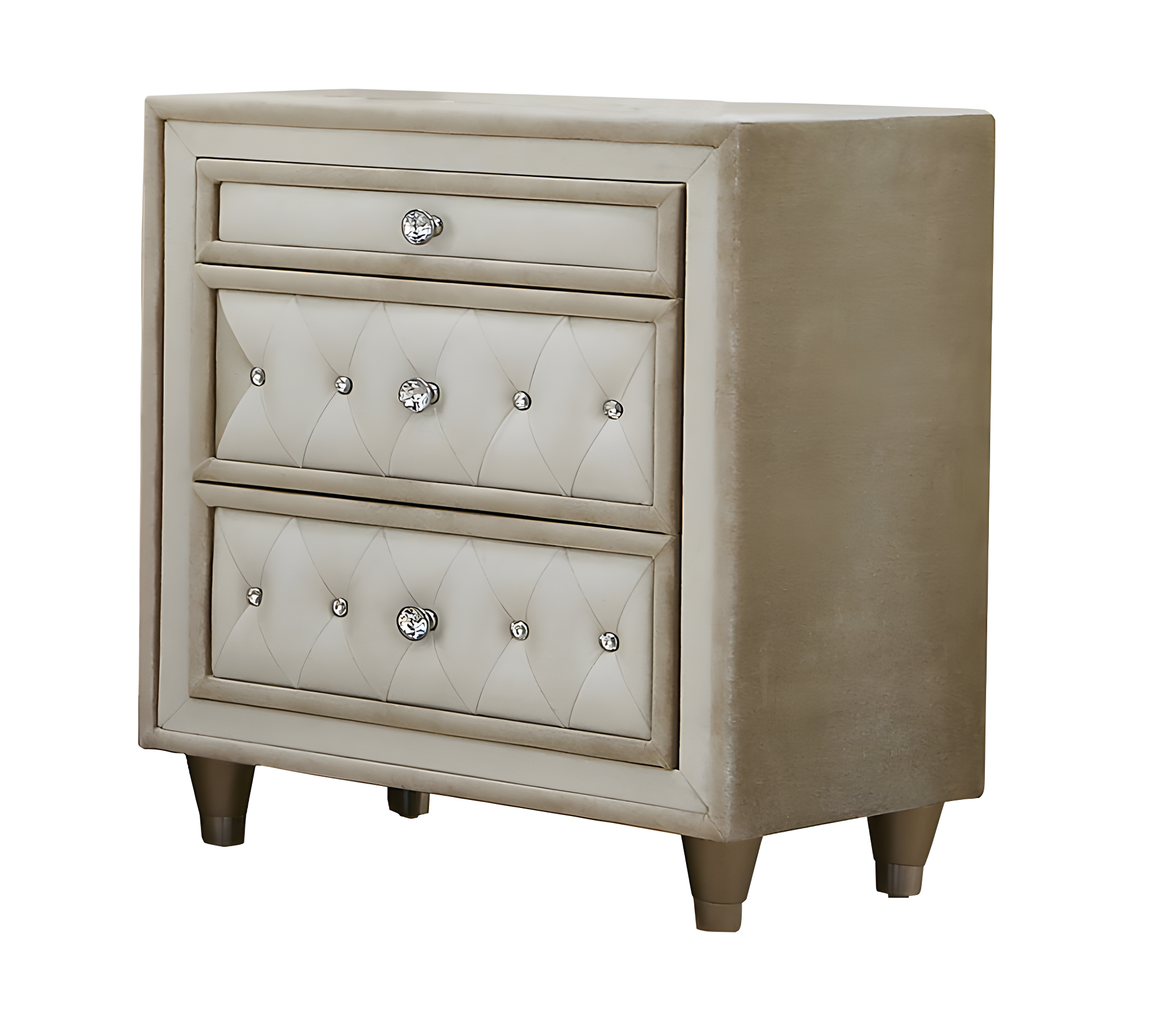 Ivory and Camel Contemporary 3-Drawer Nightstand with Crystal Accents