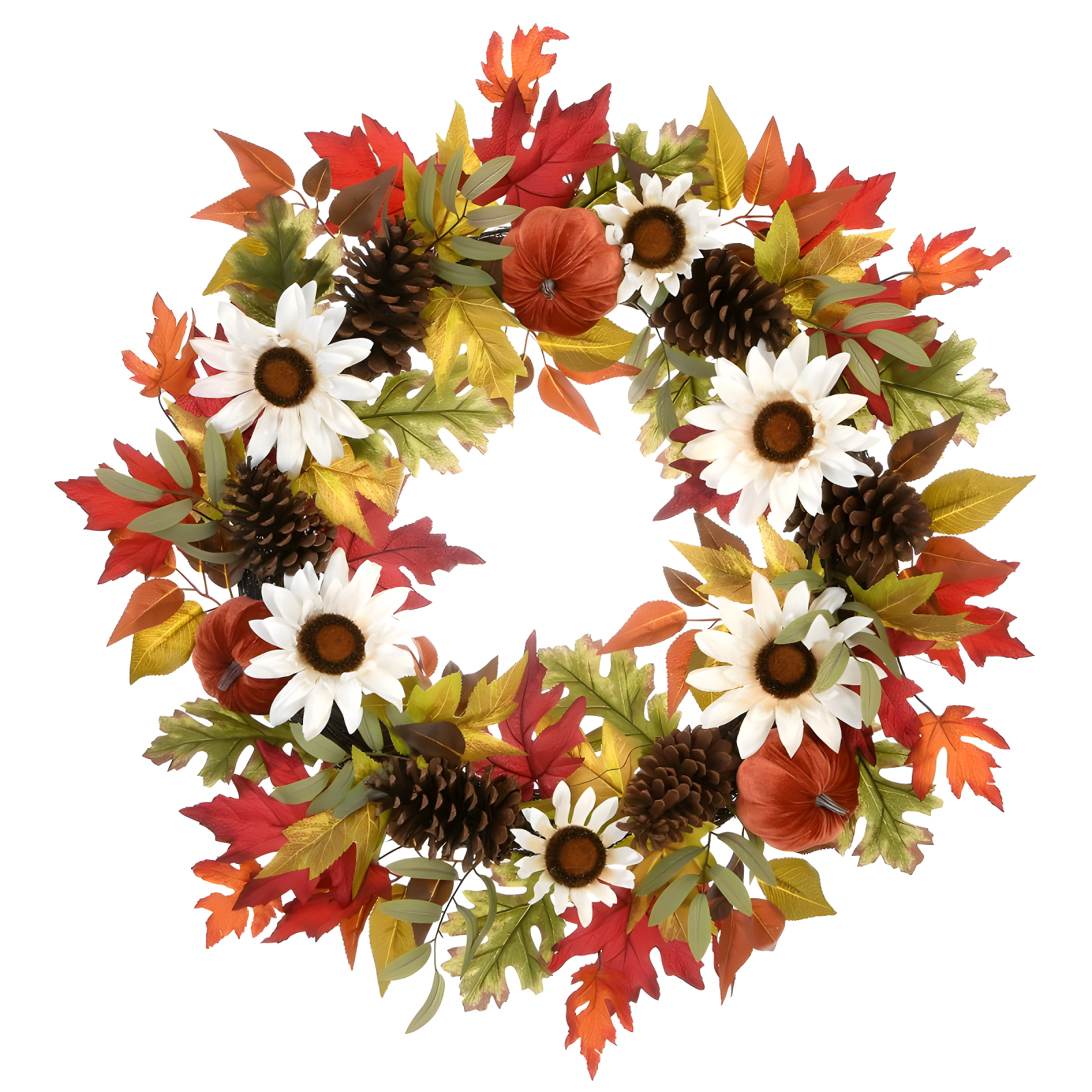 Autumn Sunflowers and Gourds Artificial Wreath 28.25"