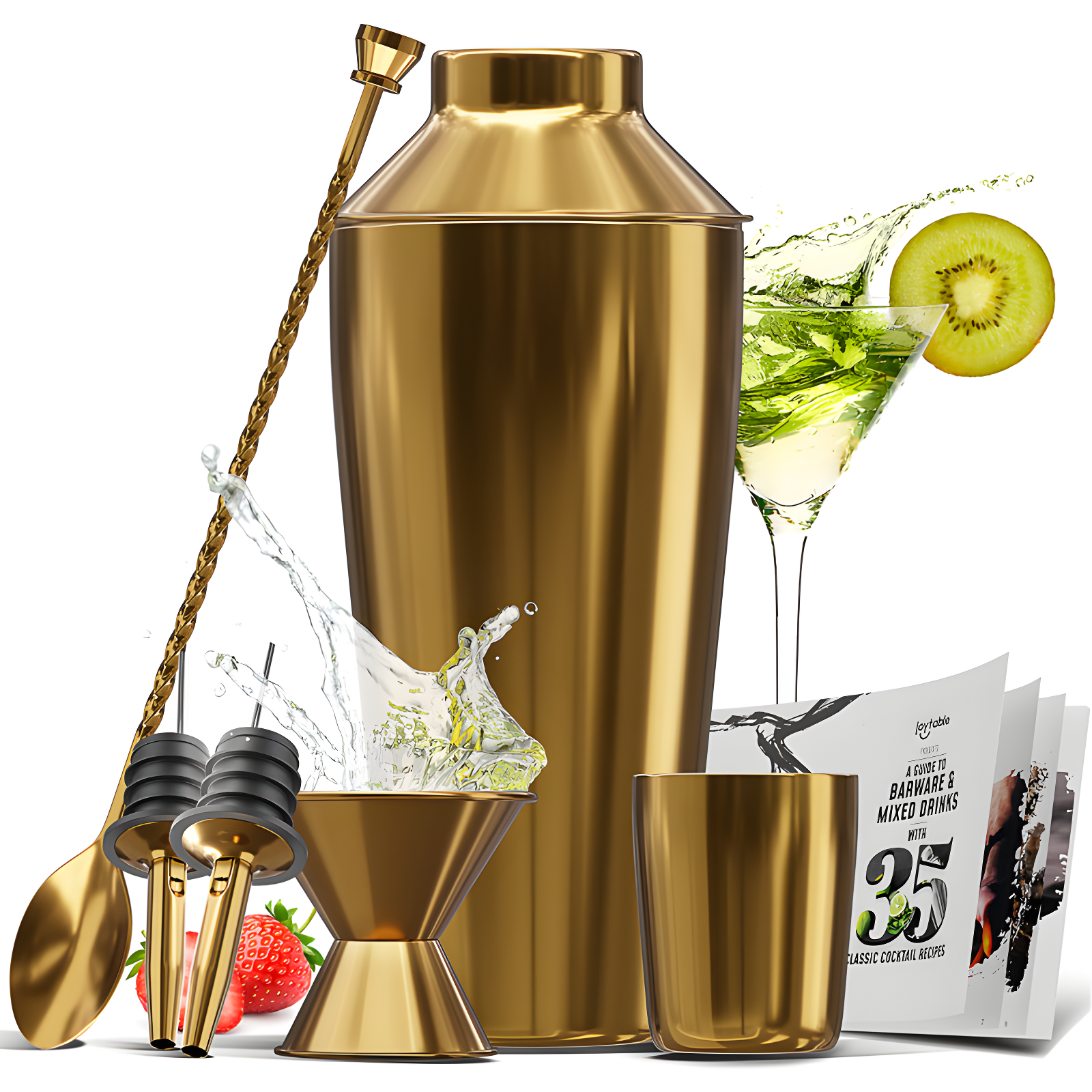 Gold Stainless Steel Cocktail Shaker Set with Bar Tools