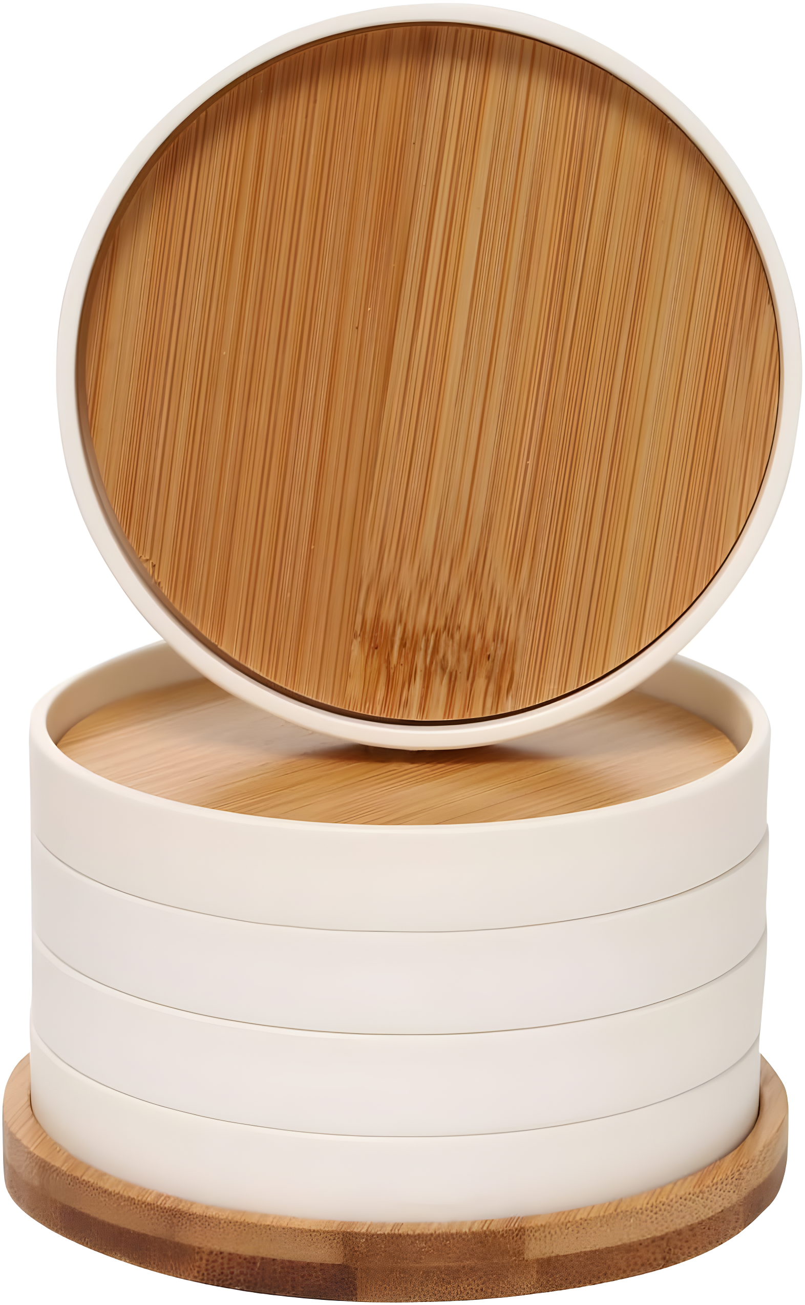 Natural Bamboo and White Resin Drink Coasters Set with Holder