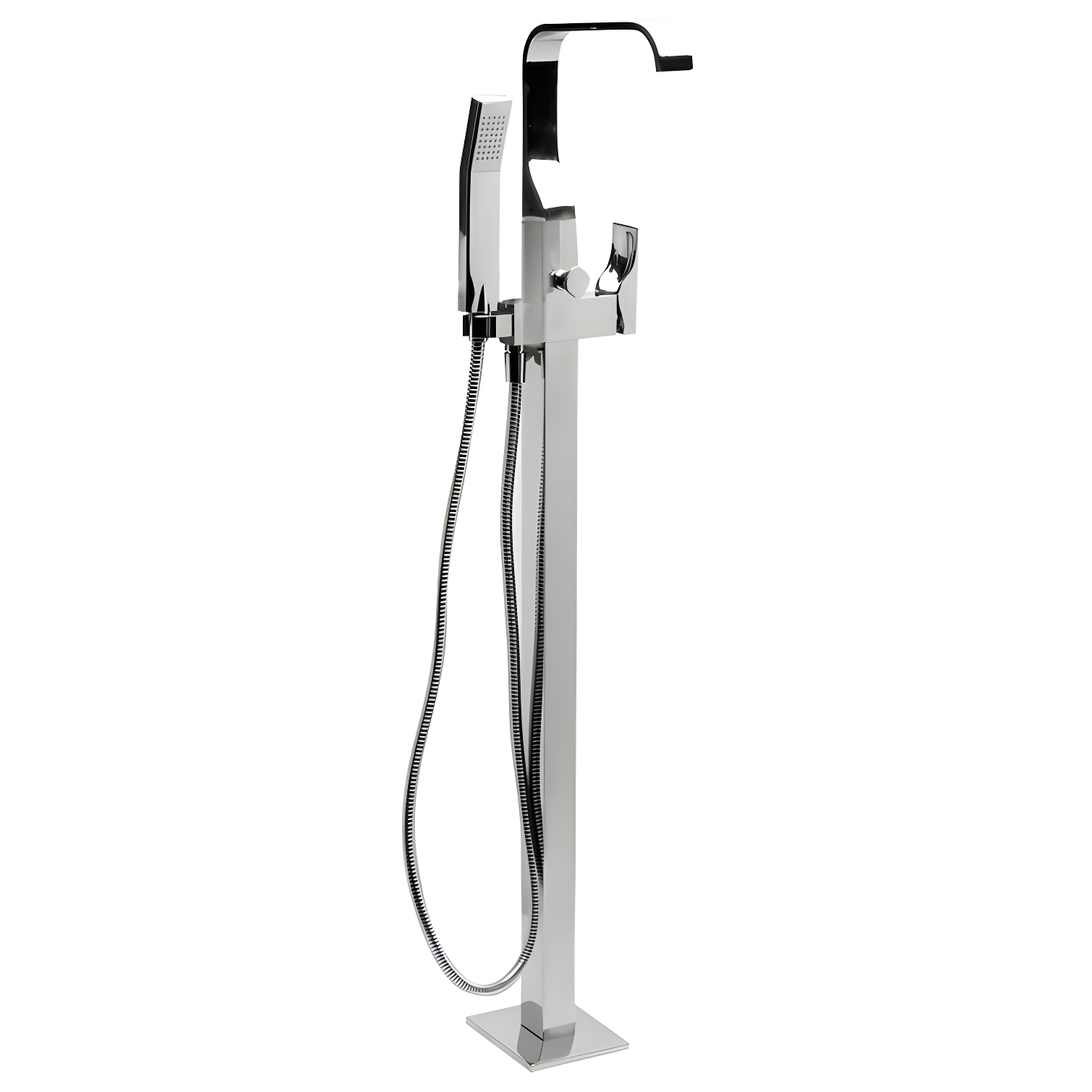 Polished Chrome Single Lever Floor Mounted Tub Filler with Handheld Shower