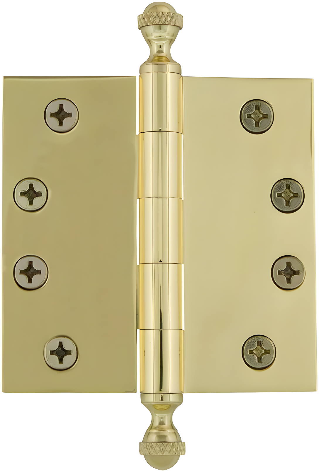 Polished Brass 4x4 Inch Heavy Duty Door Hinge with Acorn Tips