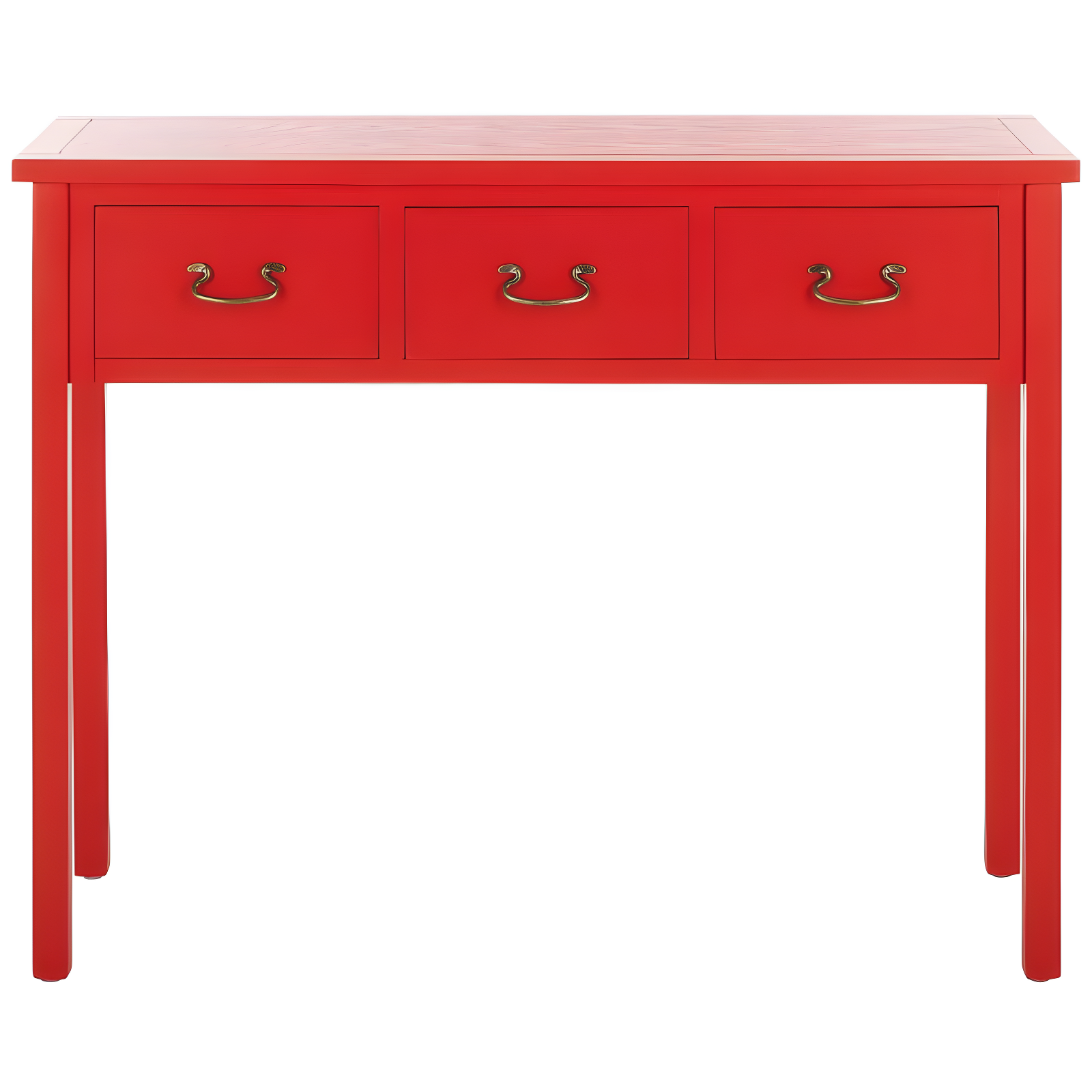 Transitional Red Elm Wood Console Table with 3 Drawers