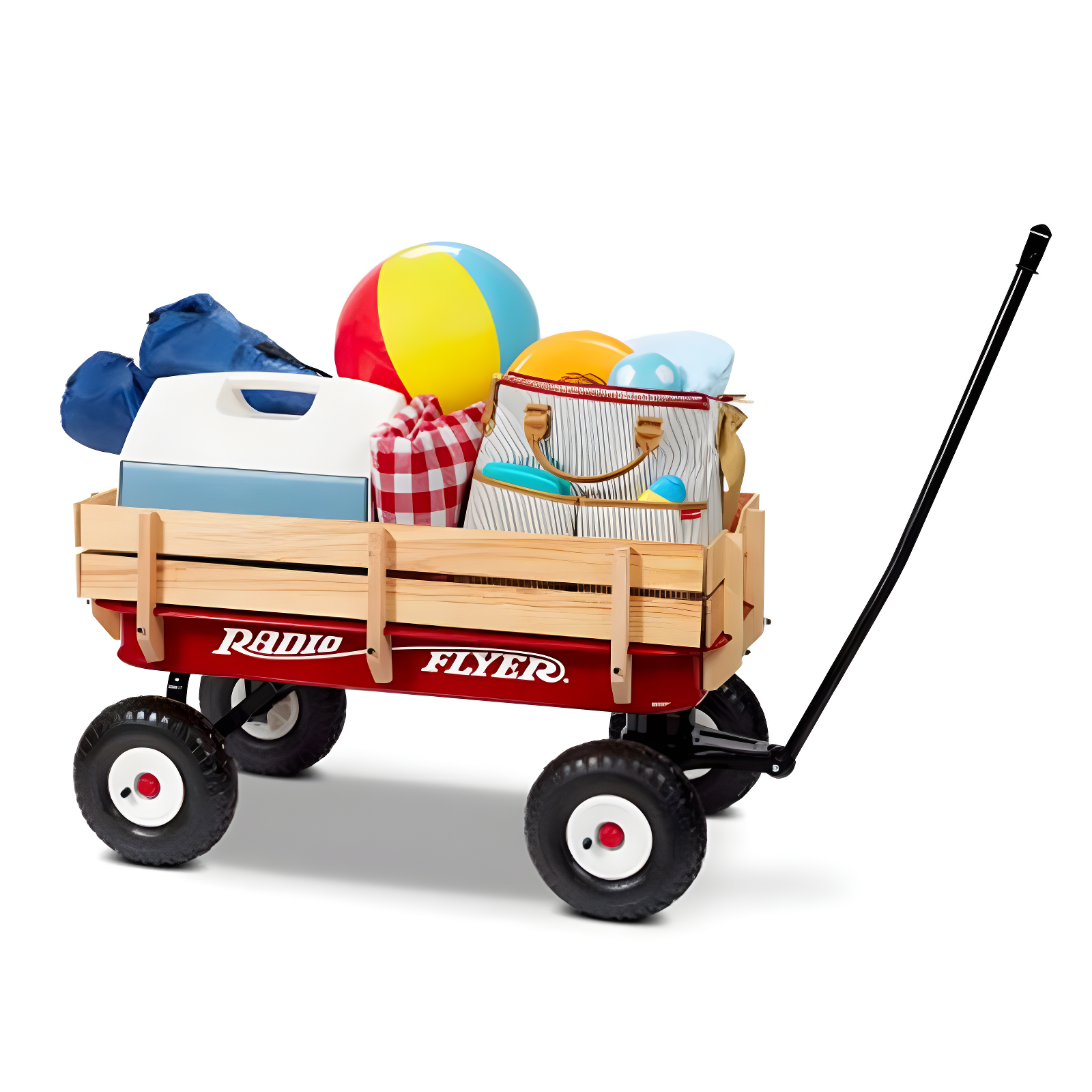 Red All-Terrain Steel Wagon with Wooden Sides