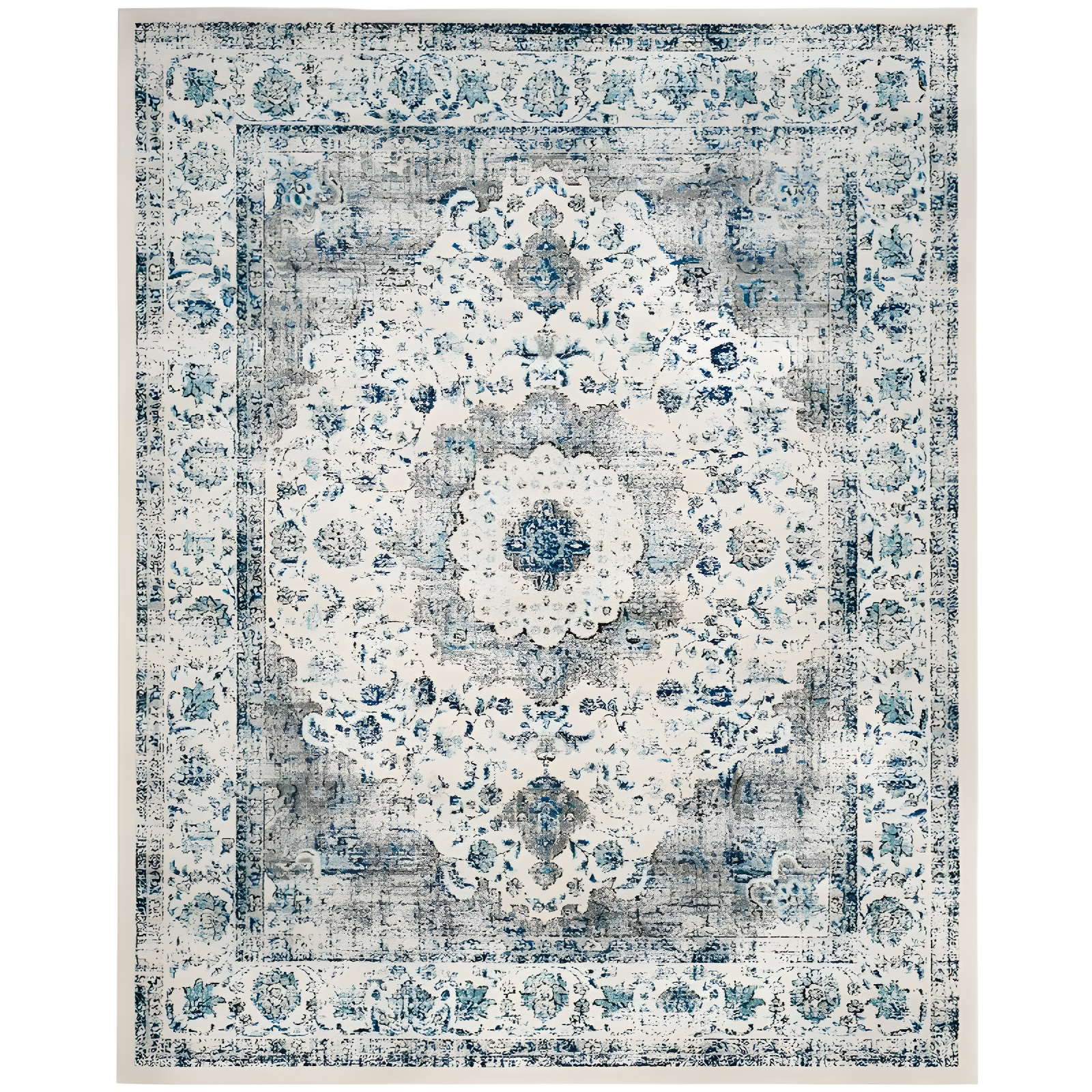 Grey and Ivory Synthetic Floral Motif Area Rug, 10' x 14'