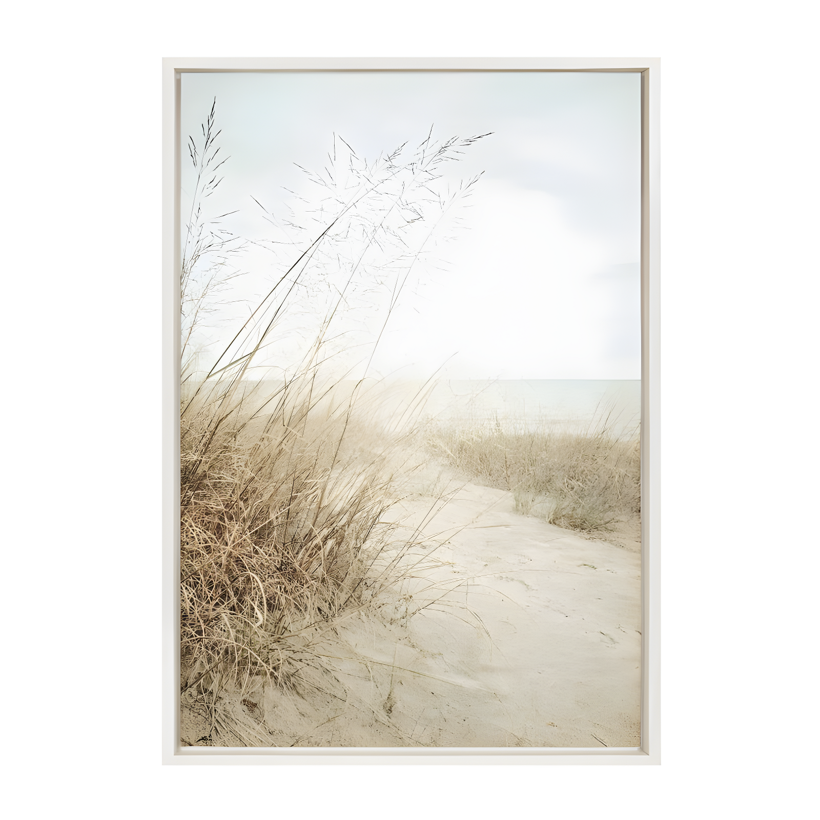 Sylvie Beach Grasses Coastal Canvas Print with White Frame