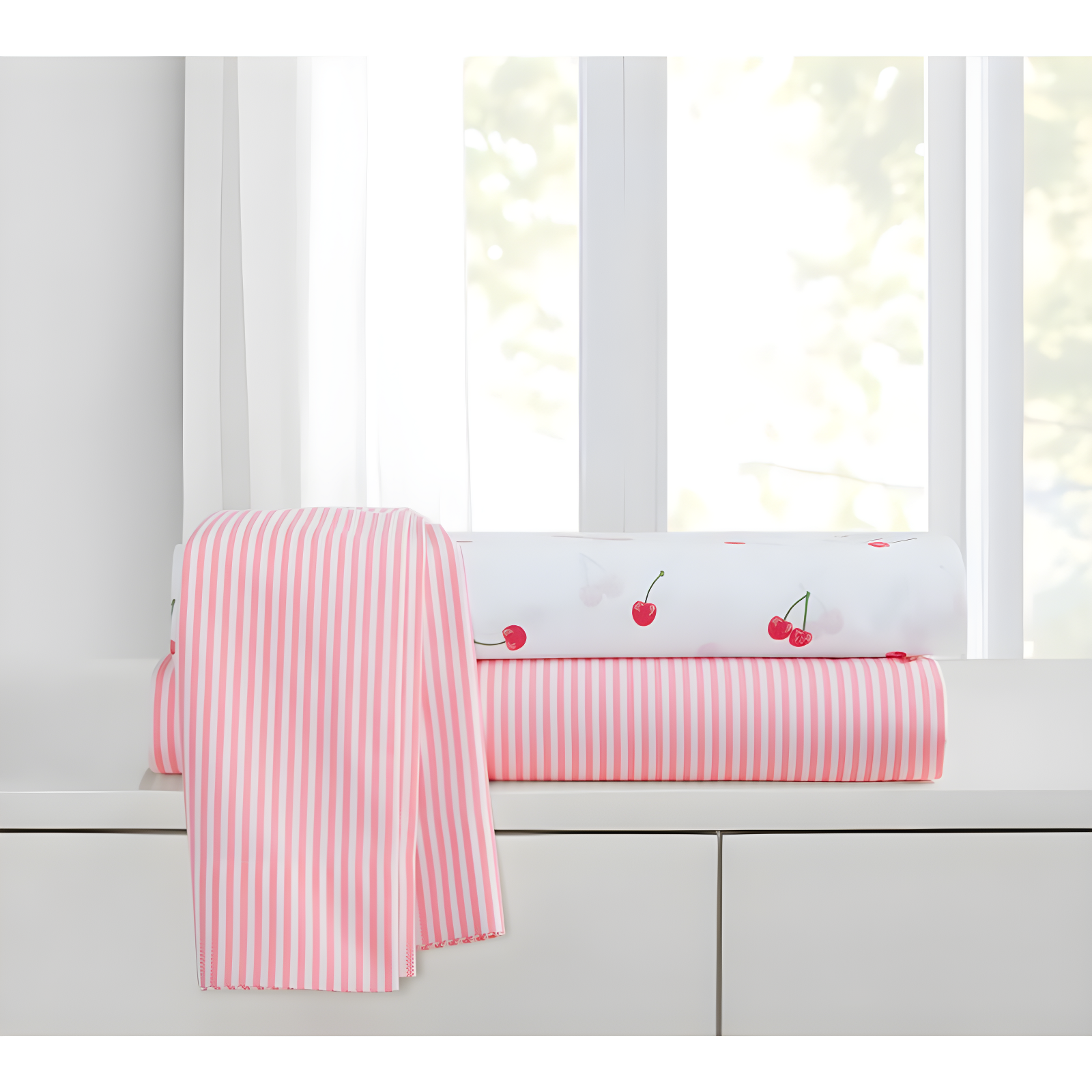 Twin Pink Stripe Cotton Percale Sheet Set