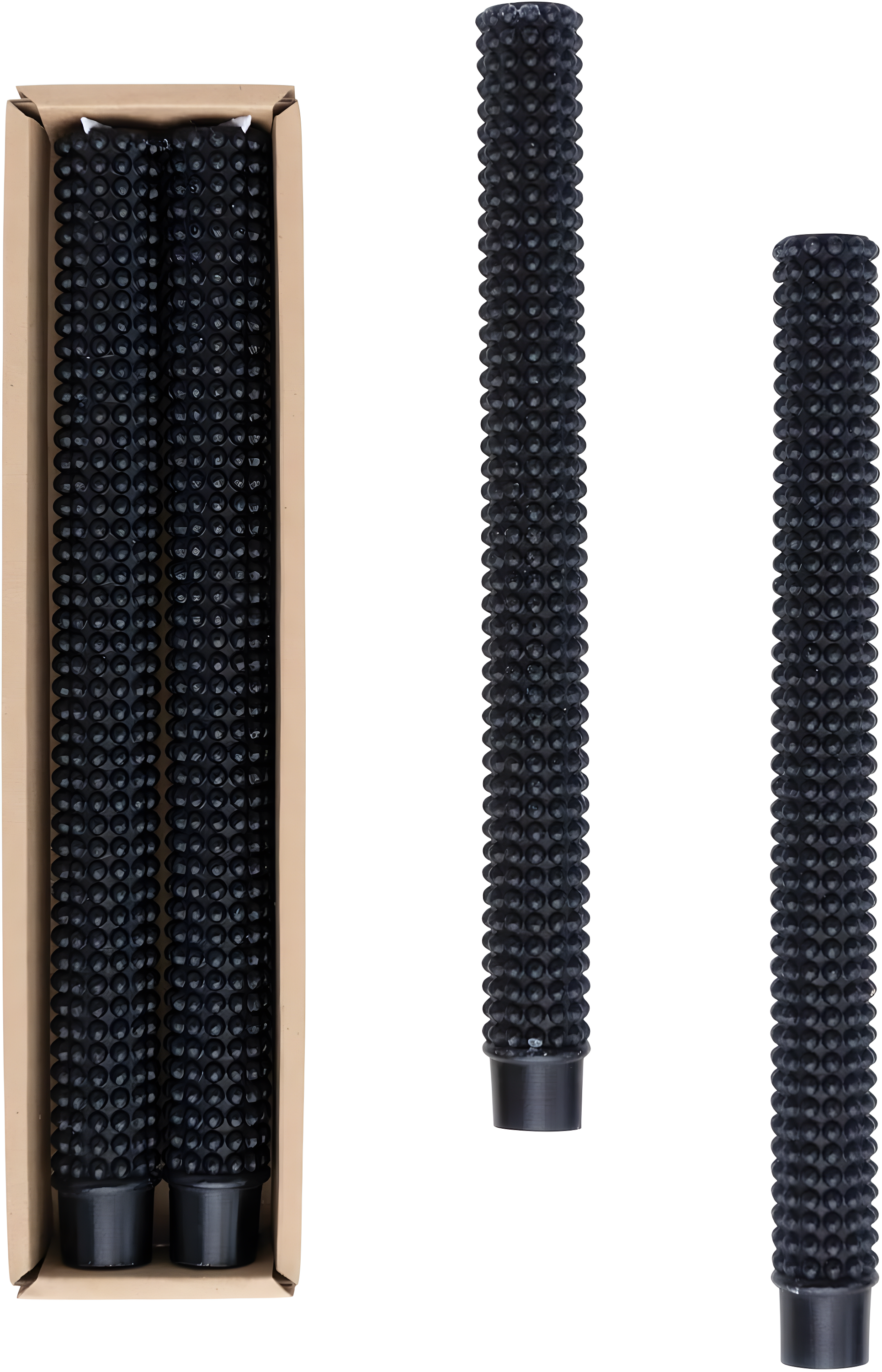 Black Hobnail Design 10" Paraffin Wax Taper Candles, Set of 2
