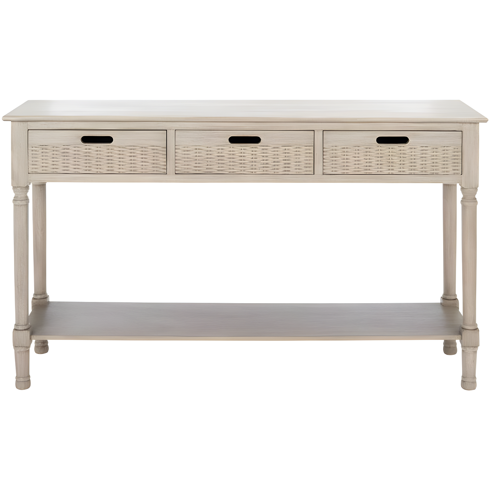 Greige Timeless Farmhouse Console with 3 Basket Drawers