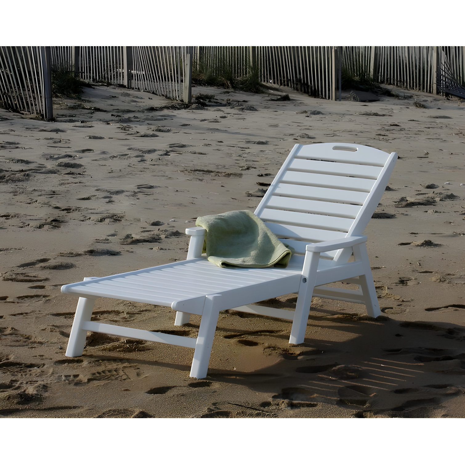 Ocean Breeze White Polywood Outdoor Chaise Lounger with Arms