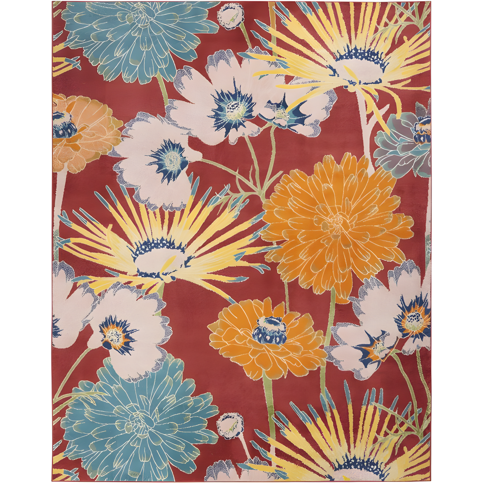 Allur Eclectic Floral 9' x 12' Red Multicolor Easy-Care Area Rug