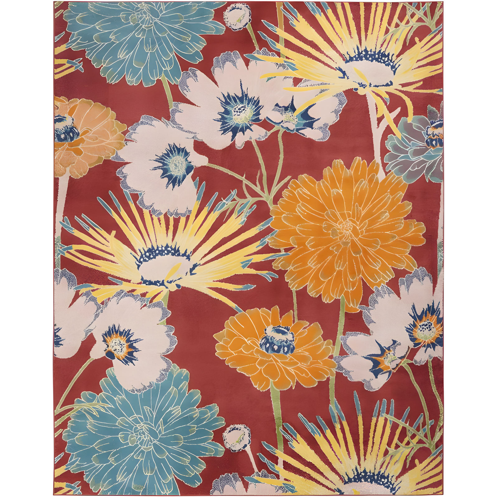 Allur Eclectic Floral 9' x 12' Red Multicolor Easy-Care Area Rug