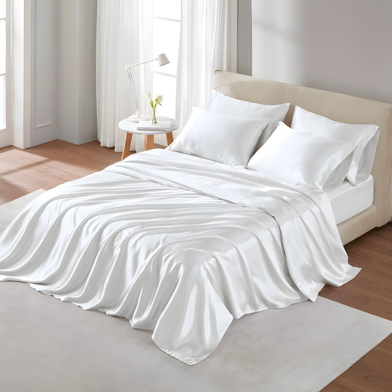 White Twin Satin Luxury Bed Sheet Set