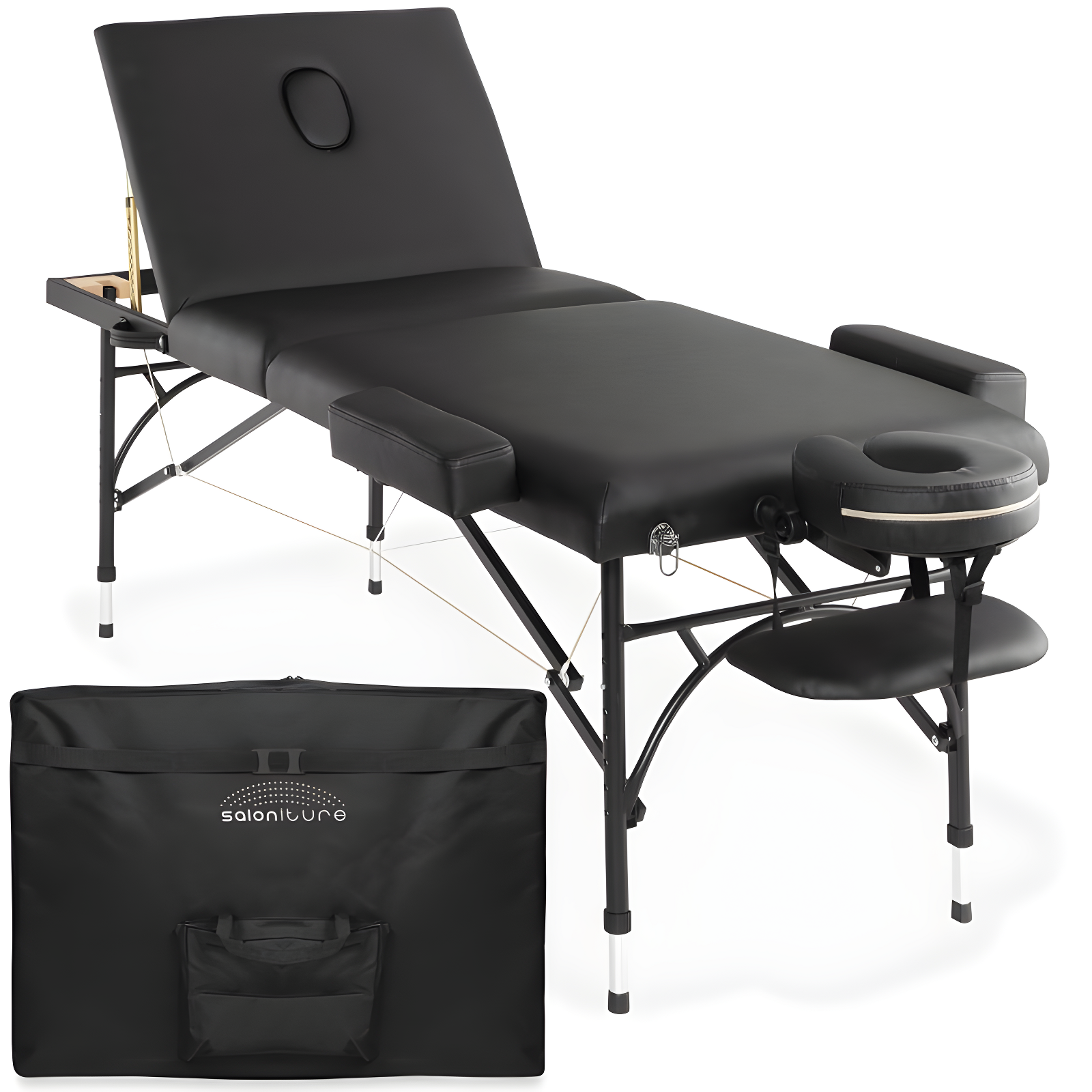 Black Portable Tri-Fold Massage Table with Aluminum Legs