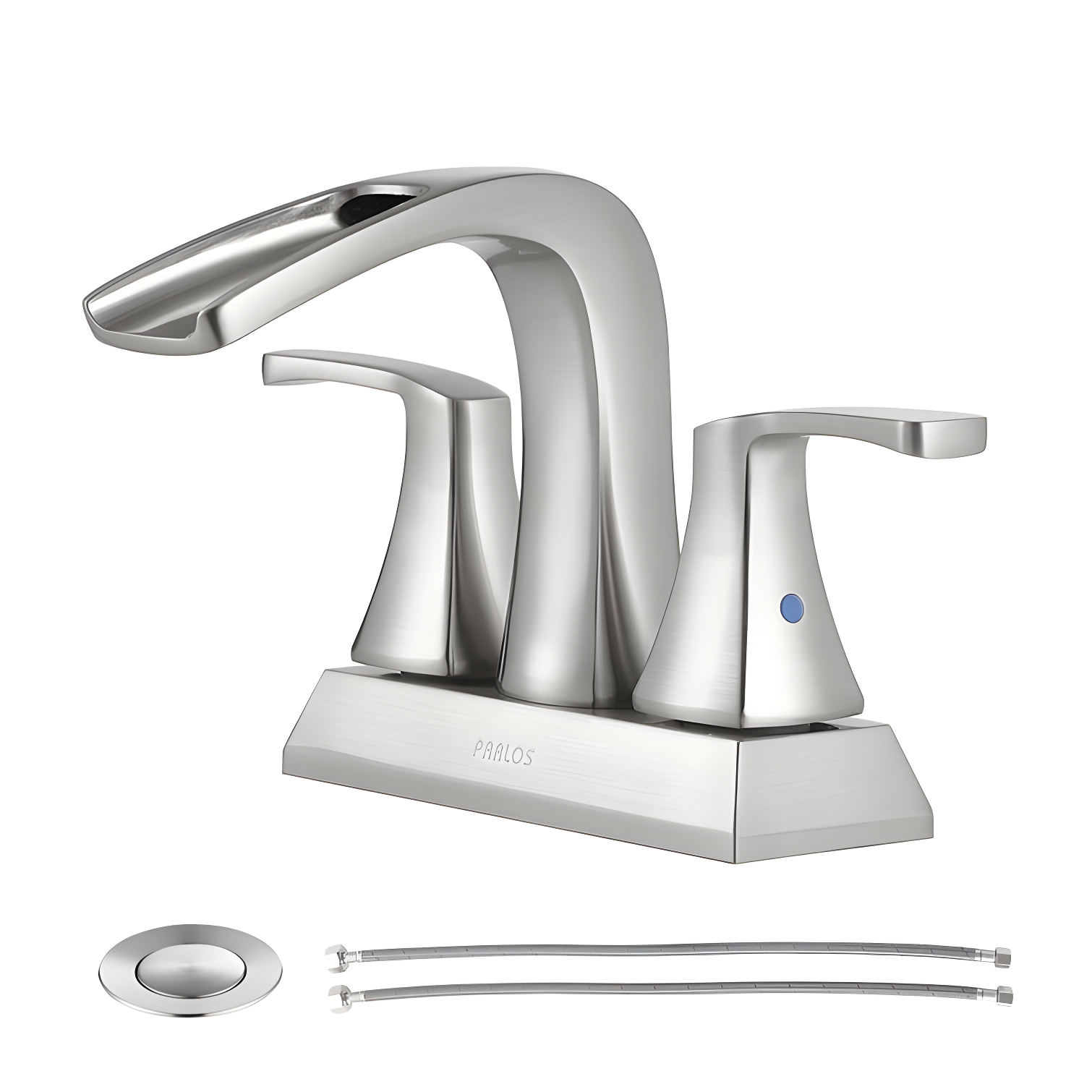 Brushed Nickel Waterfall Centerset Bathroom Faucet with Drain Assembly