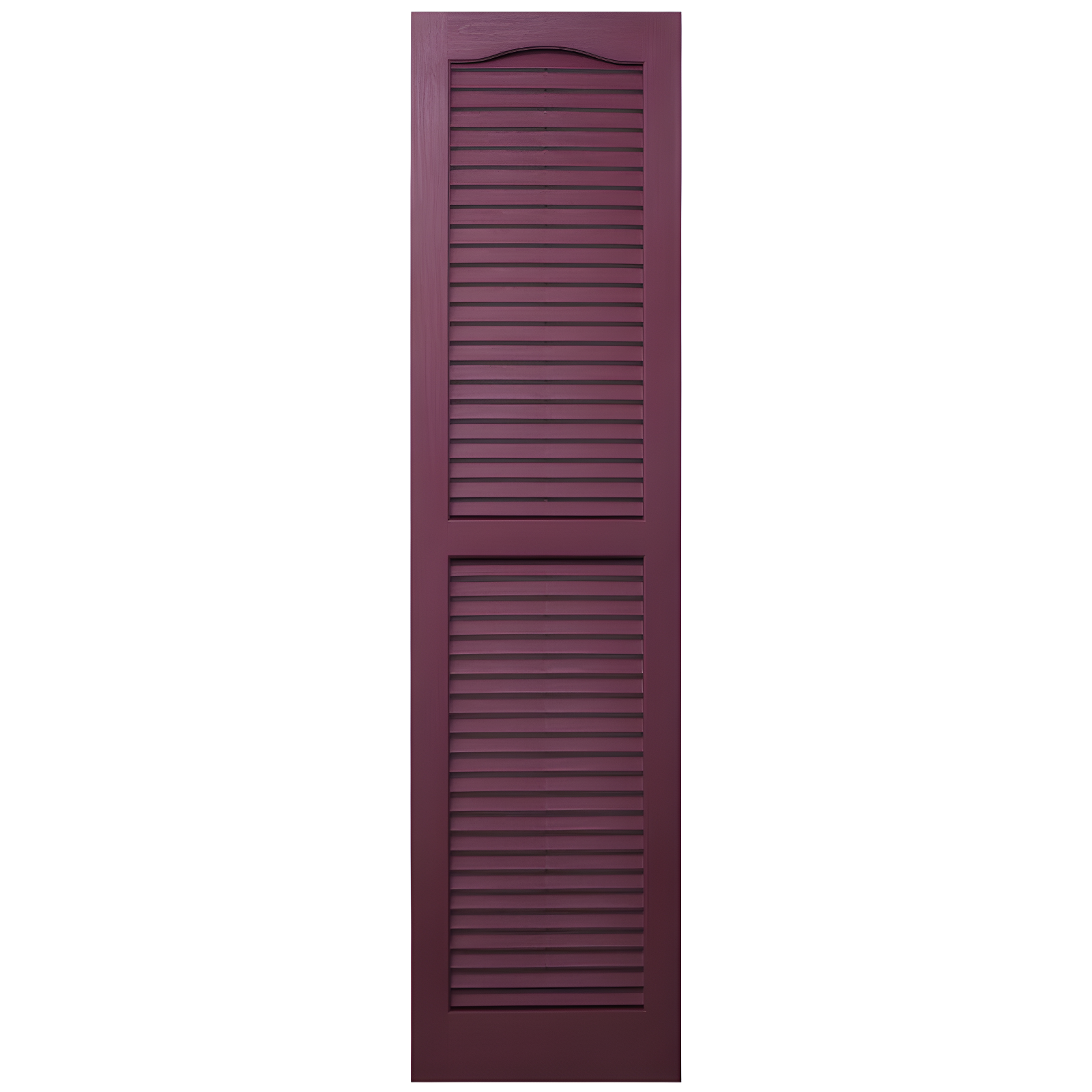 Dark Pink Vinyl Cathedral Top Louvered Shutters, 15" x 63"