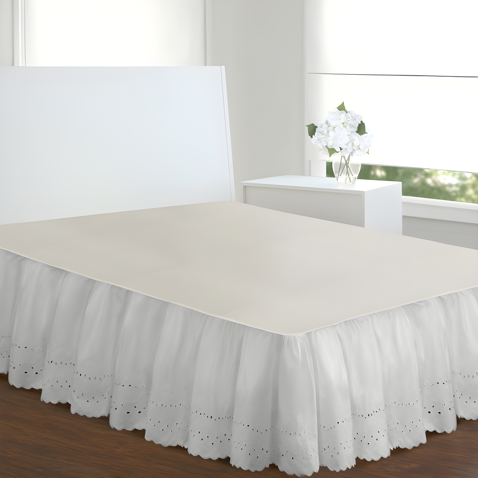 White Twin Ruffled Eyelet Cotton Bed Skirt