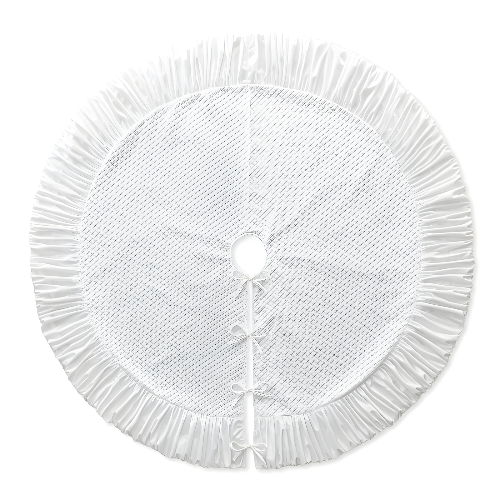 White Velvet Ruffled Christmas Tree Skirt with Textured Accent