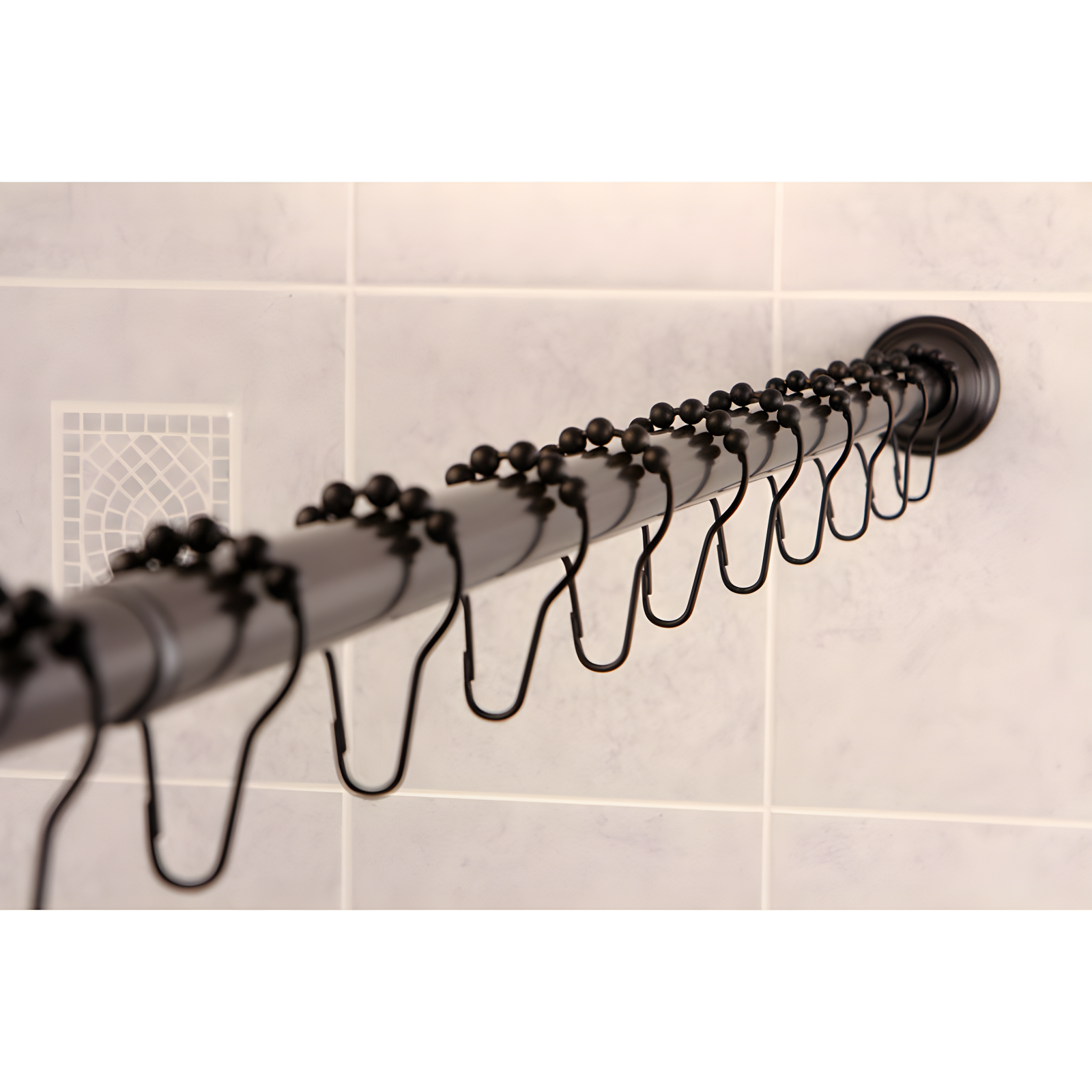 Oil Rubbed Bronze Adjustable Straight Shower Curtain Rod with Rings