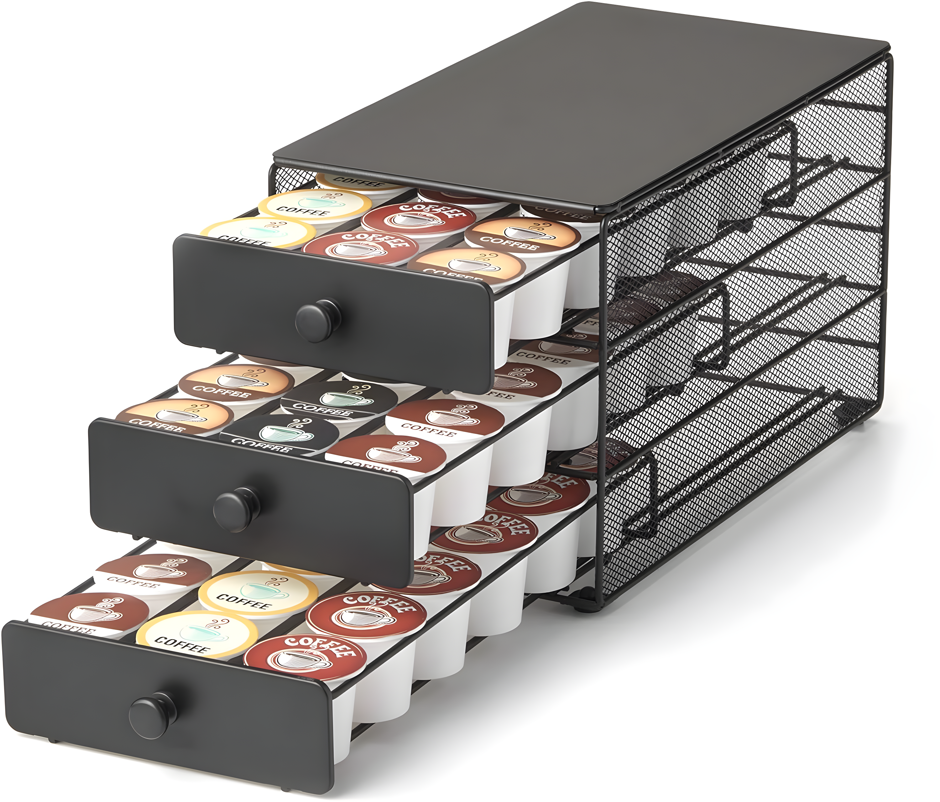 Black Satin 3-Tier Coffee Pod Storage Drawer for 54 K-Cups