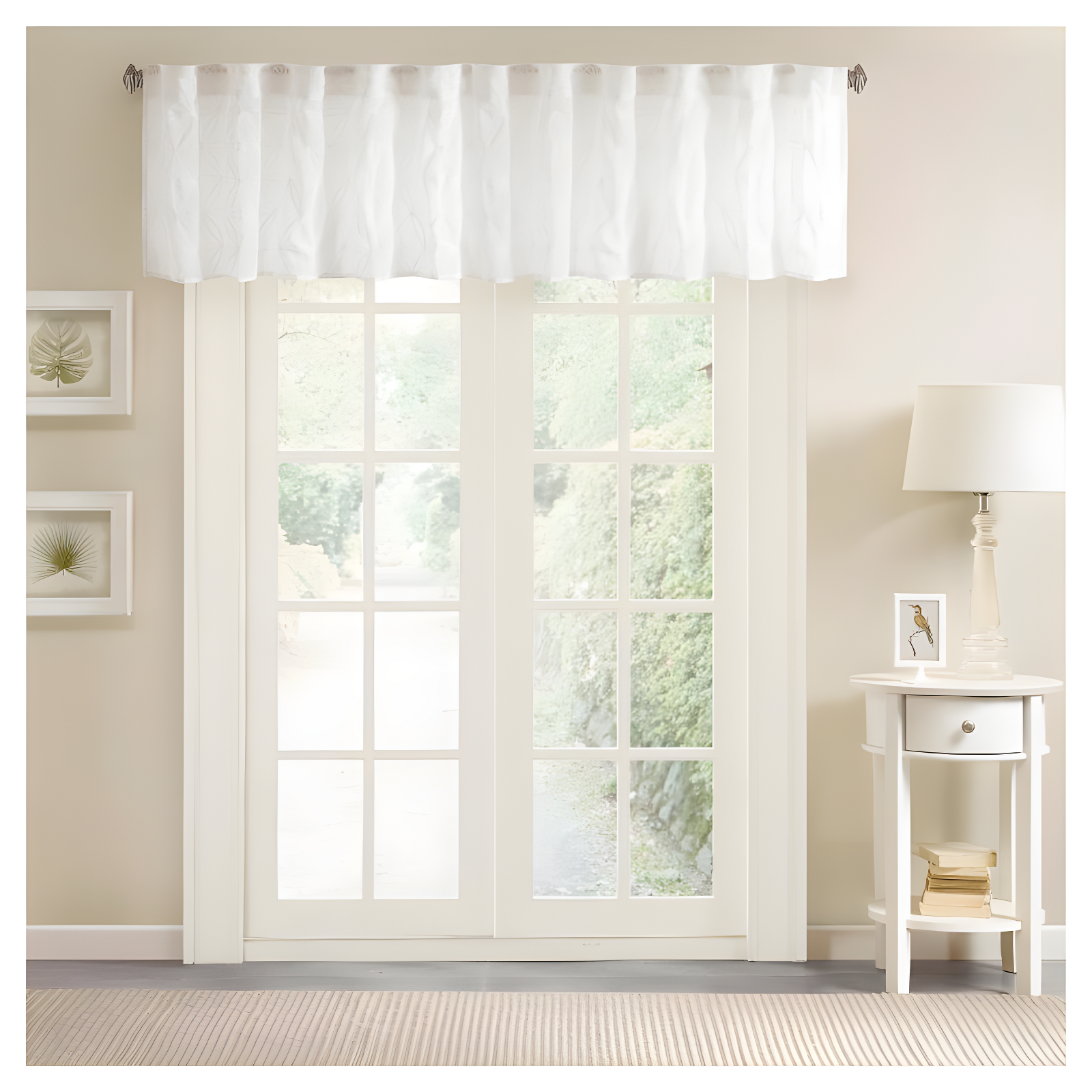 White Sheer Embroidered Sill Length Window Valance