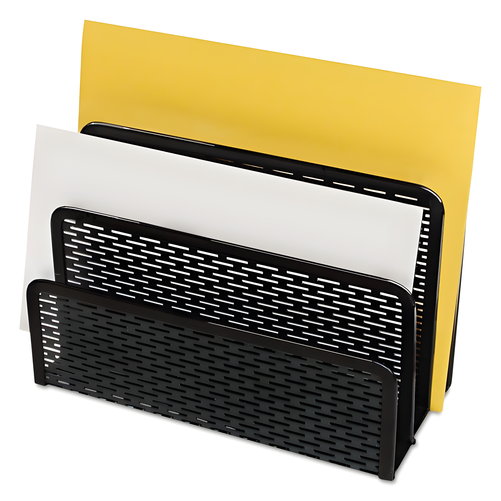 Black Metal 3-Compartment Letter Sorter with Reinforced Edges