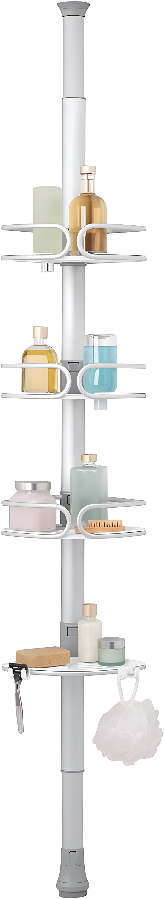 Adjustable Aluminum Tension Mount 4-Tier Shower Caddy