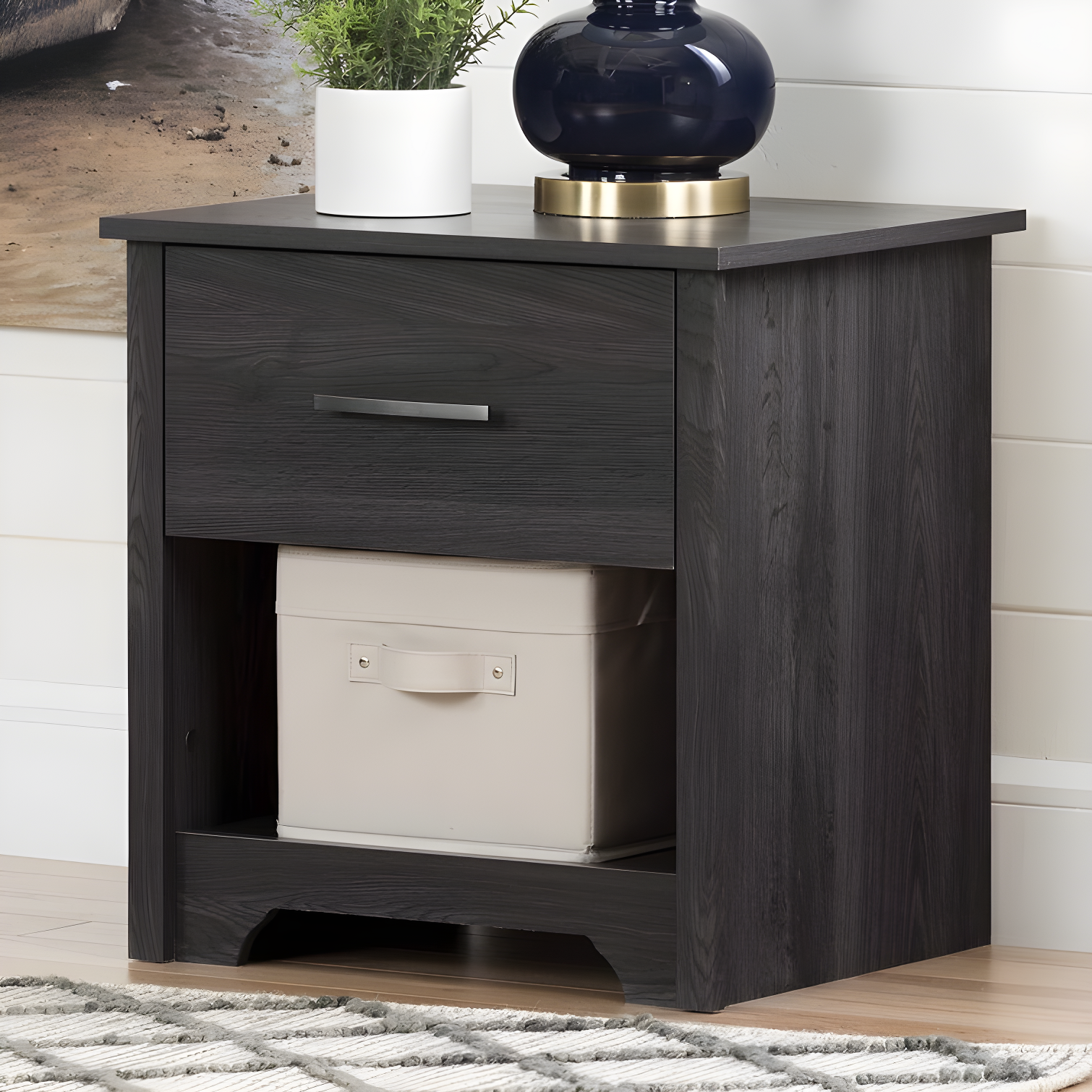 Elegant Fusion 1-Drawer Nightstand in Gray Oak