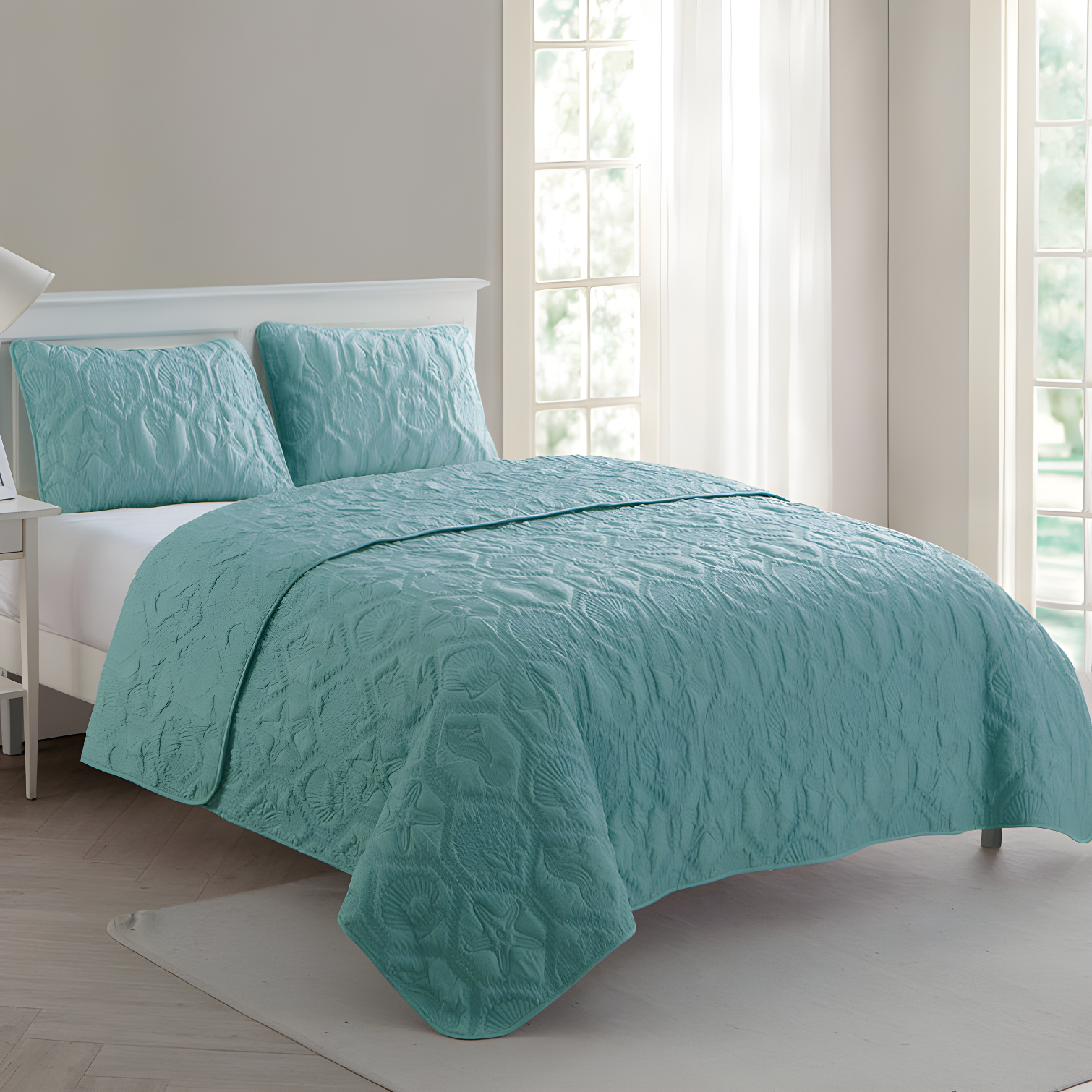 Full Blue Reversible Microfiber Quilt Set