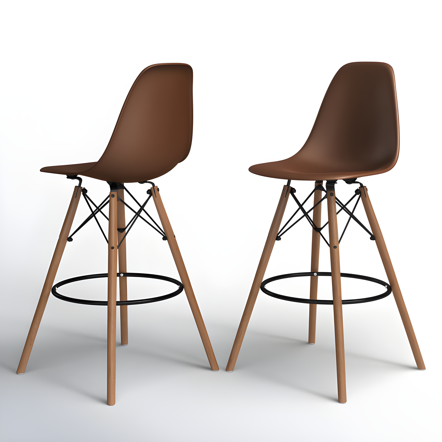 Paris-Bar Natural Wood and Matte Brown Modern Barstool