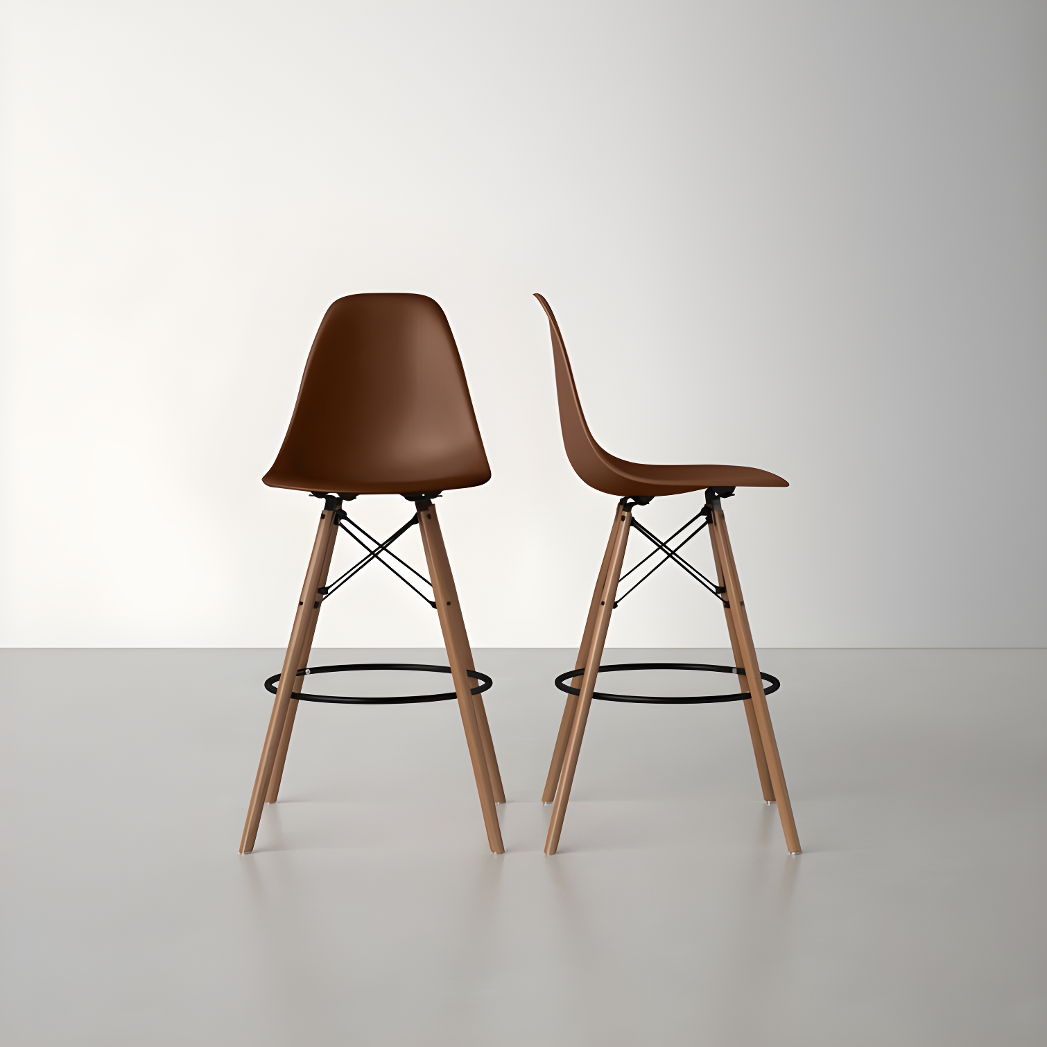 Paris-Bar Natural Wood and Matte Brown Modern Barstool