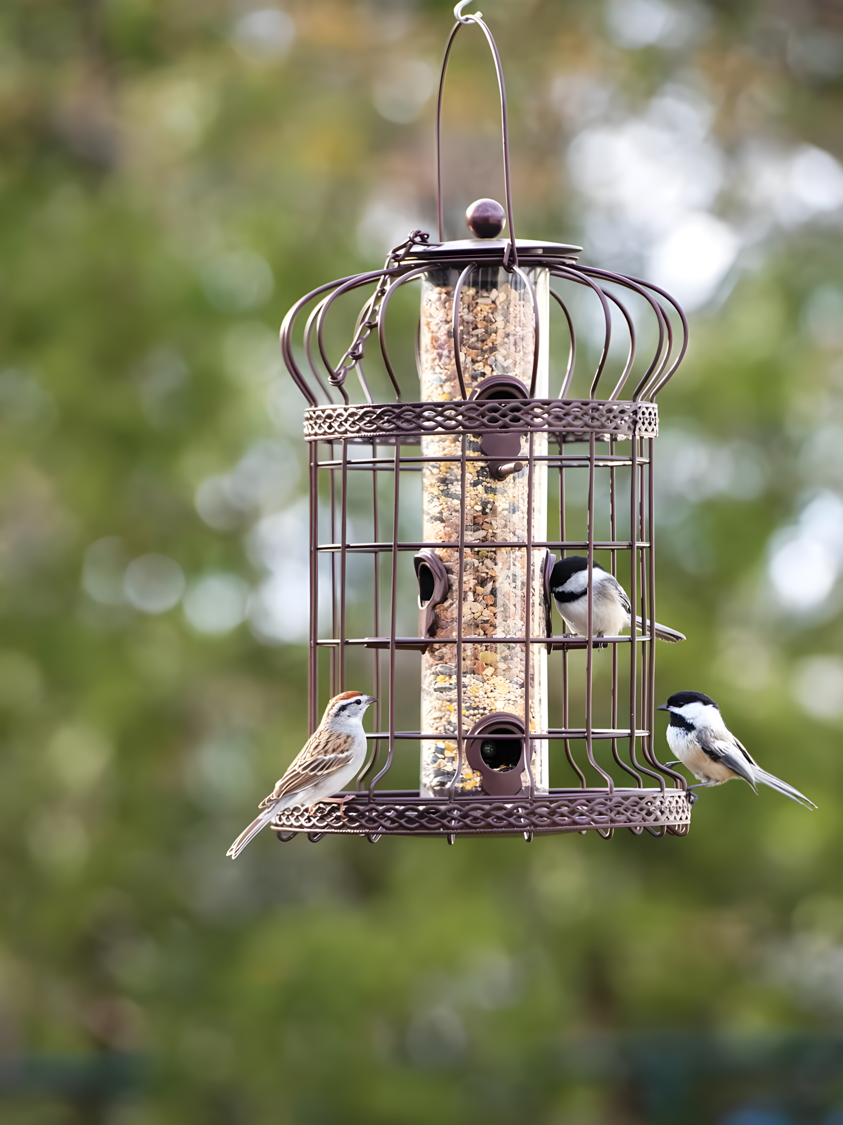 Antique Bronze Hanging Metal and Plastic Bird Feeder