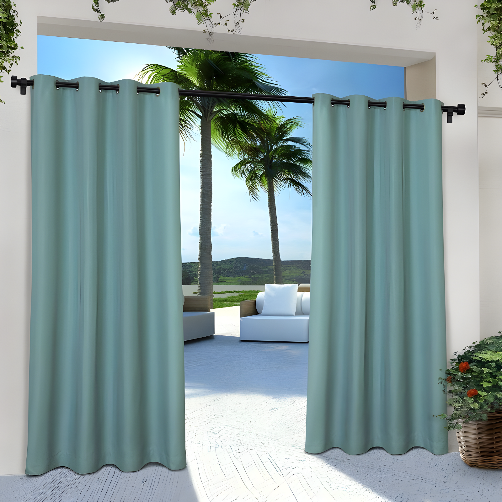 Teal Polyester Light-Filtering Grommet Curtain Panels, 54x108, Set of 2