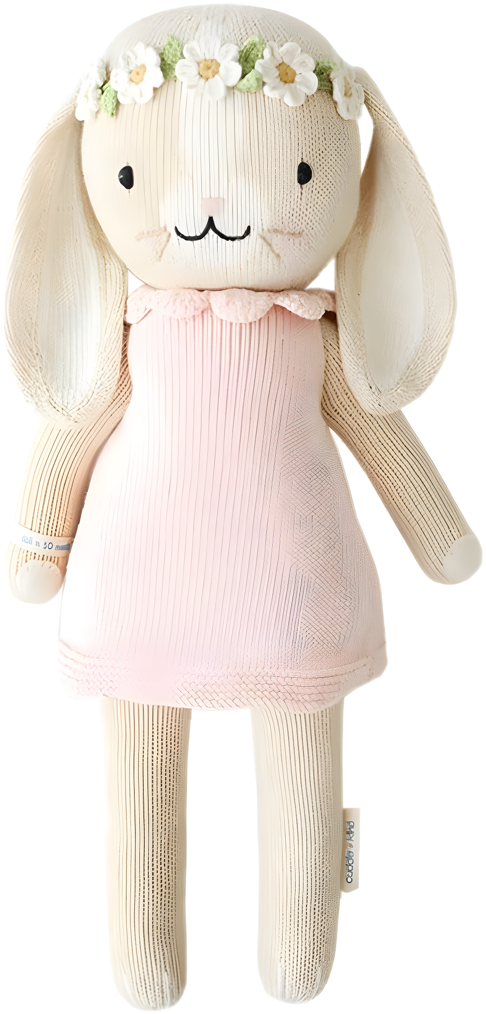 Blush Hand-Knit Cotton Bunny Doll with Flower Crown