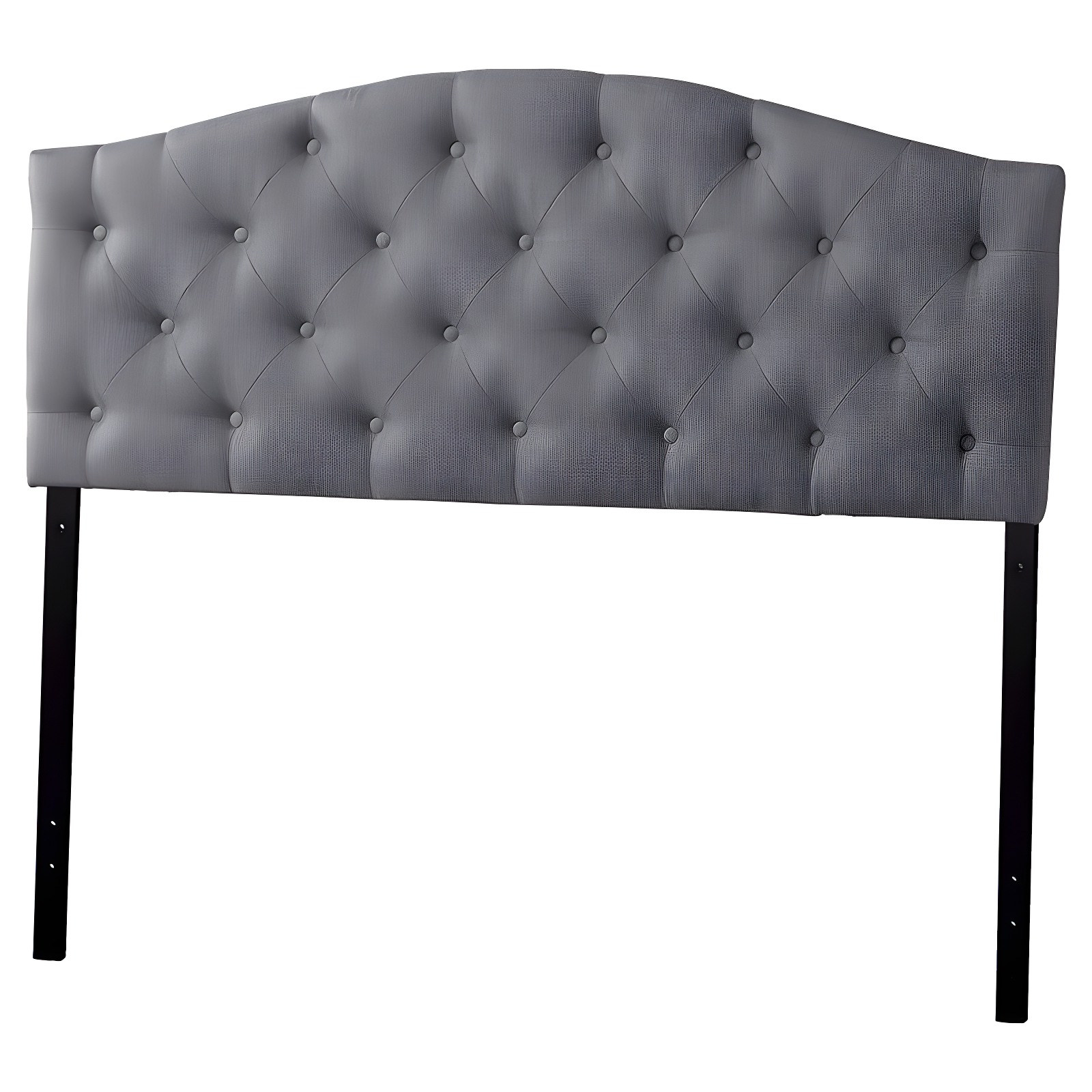 Elegant Grey Tufted Leather Queen Headboard with Scalloped Edge