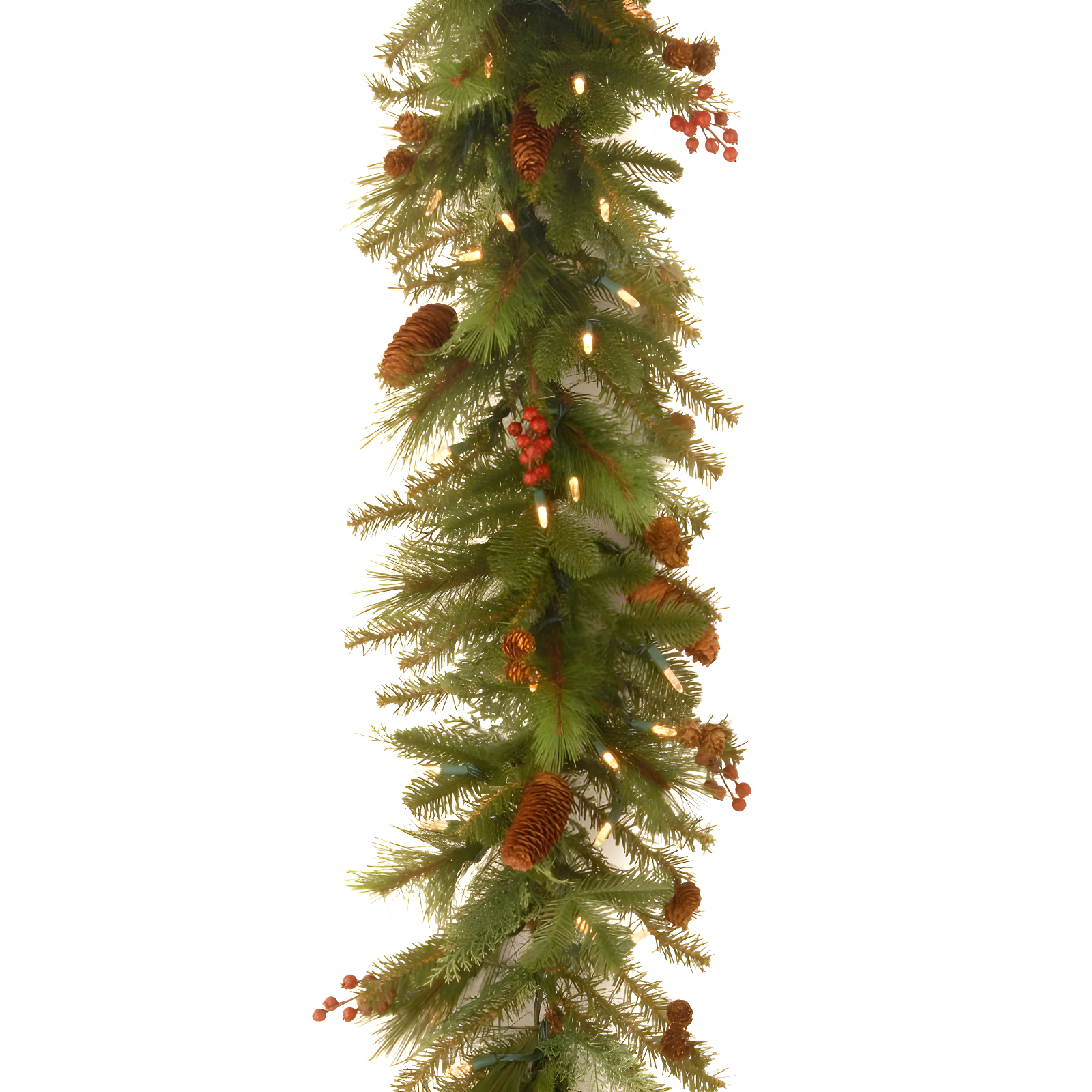 6-Foot Pre-Lit Green Pine Cone Garland with LED Lights