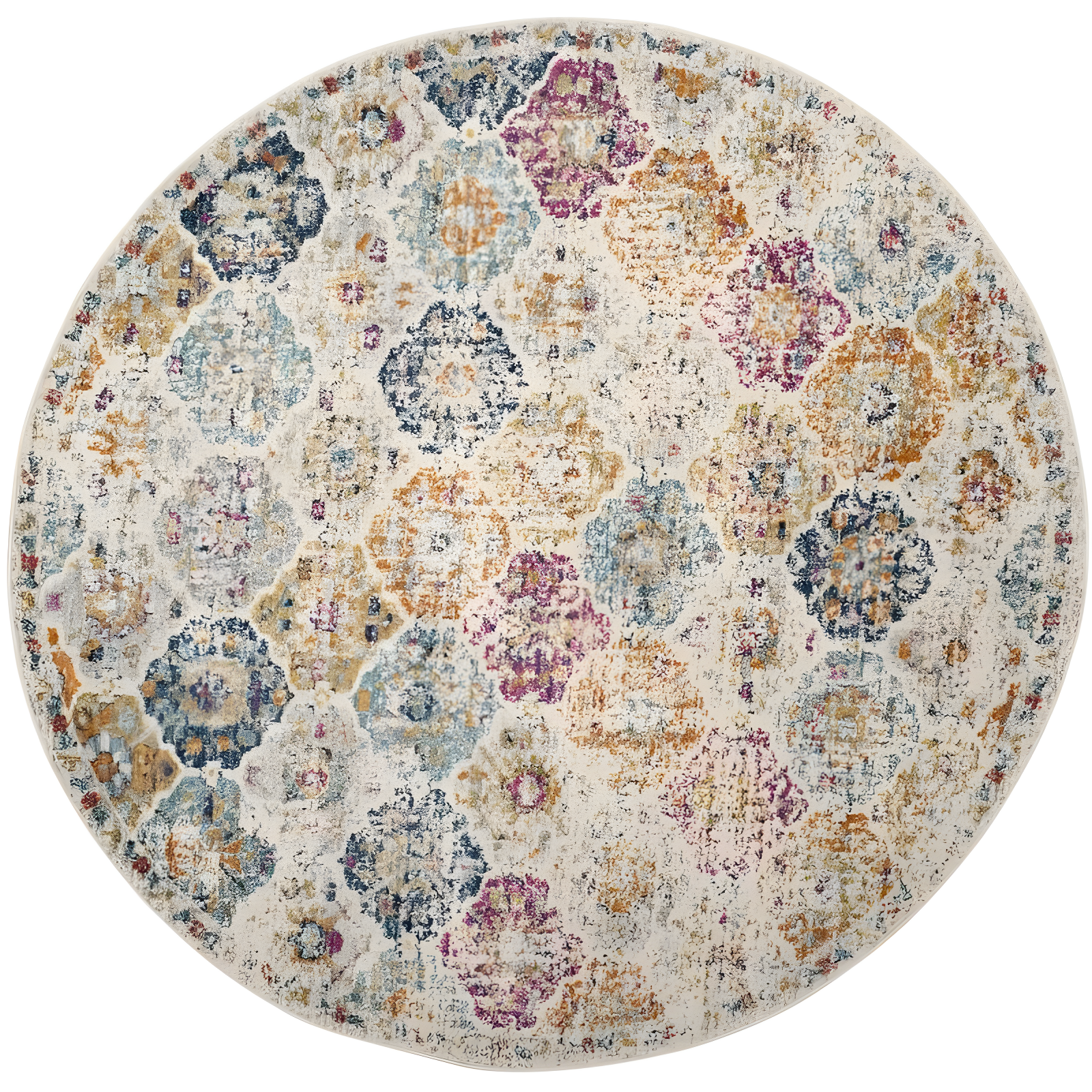 54" Round Blue Reversible Synthetic Area Rug