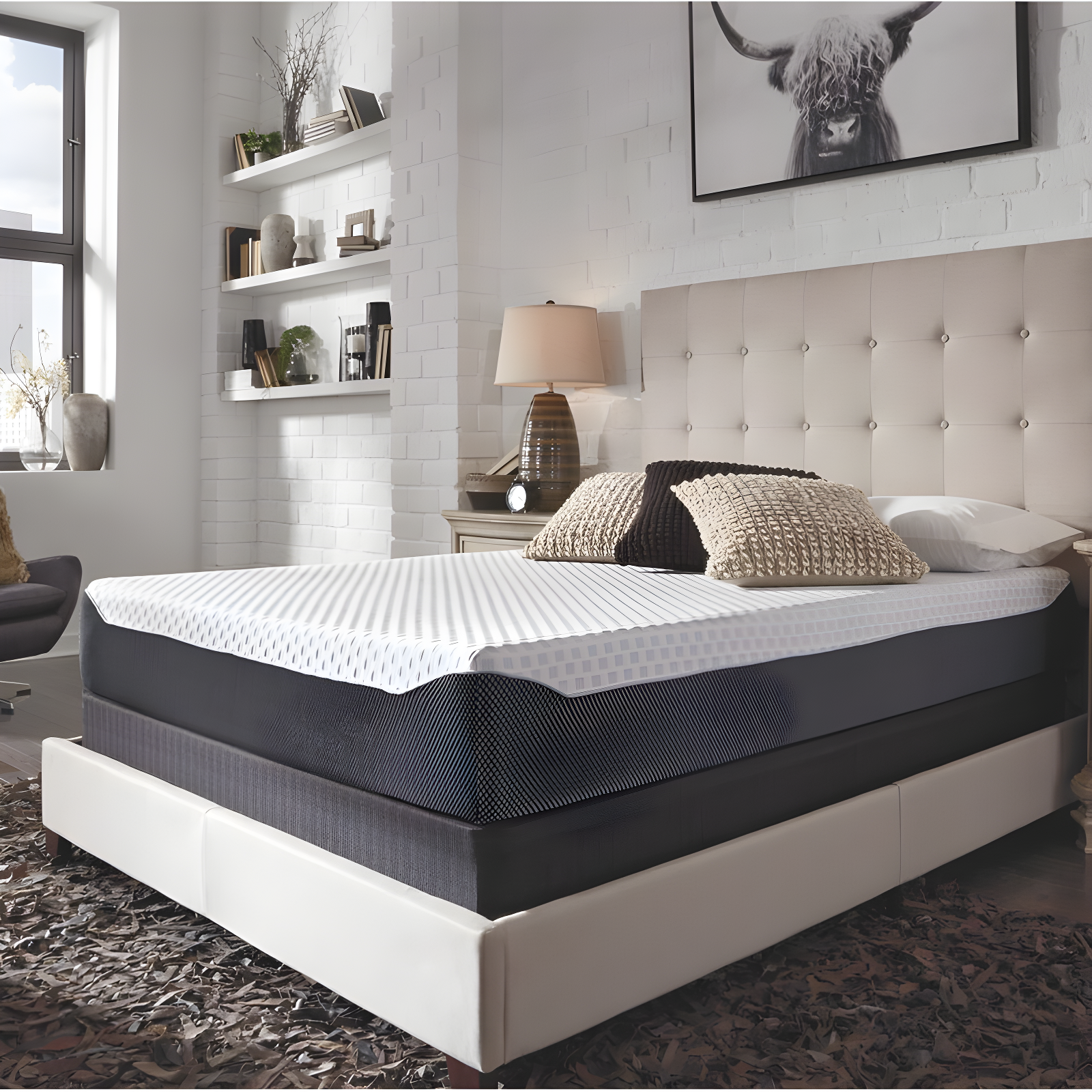 Queen Size White and Gray 10 Inch Memory Foam Mattress