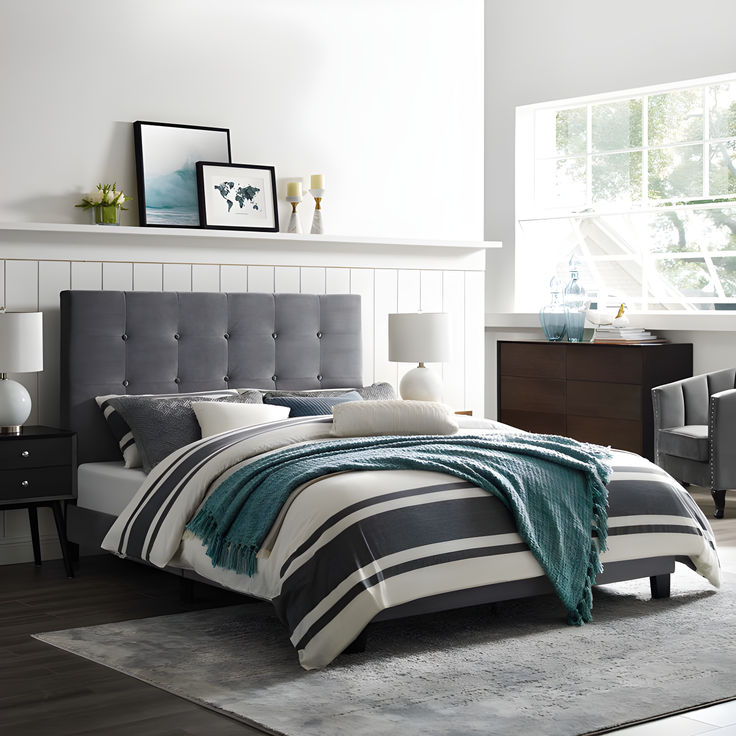 Melanie Queen Gray Velvet Tufted Upholstered Platform Bed