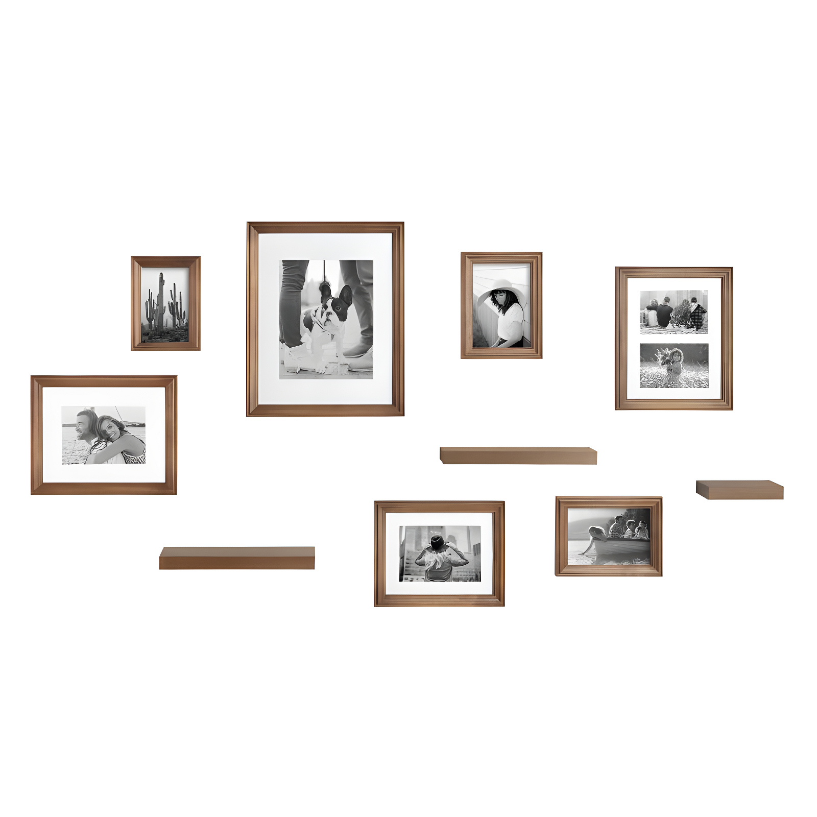 Natural Wood Frame Shelf Set with Photo Frames