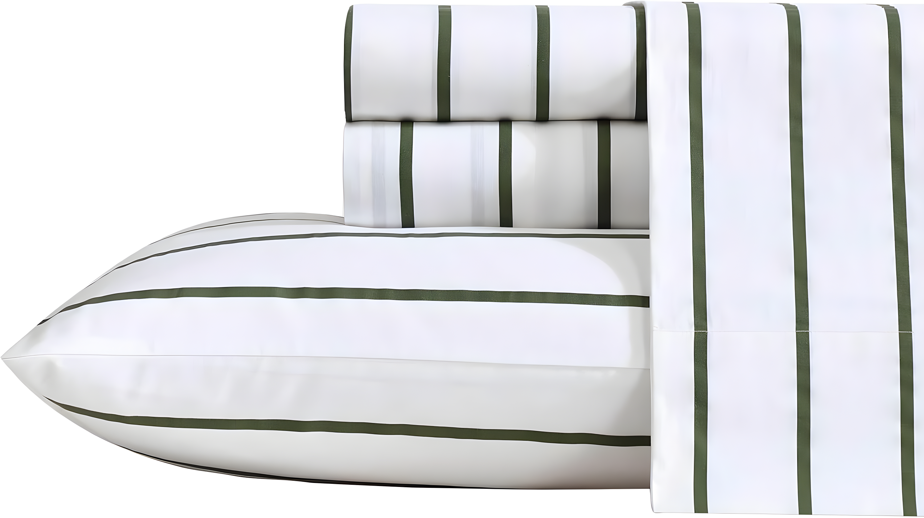 Queen Ivory and Fern Green Cotton Percale Sheet Set